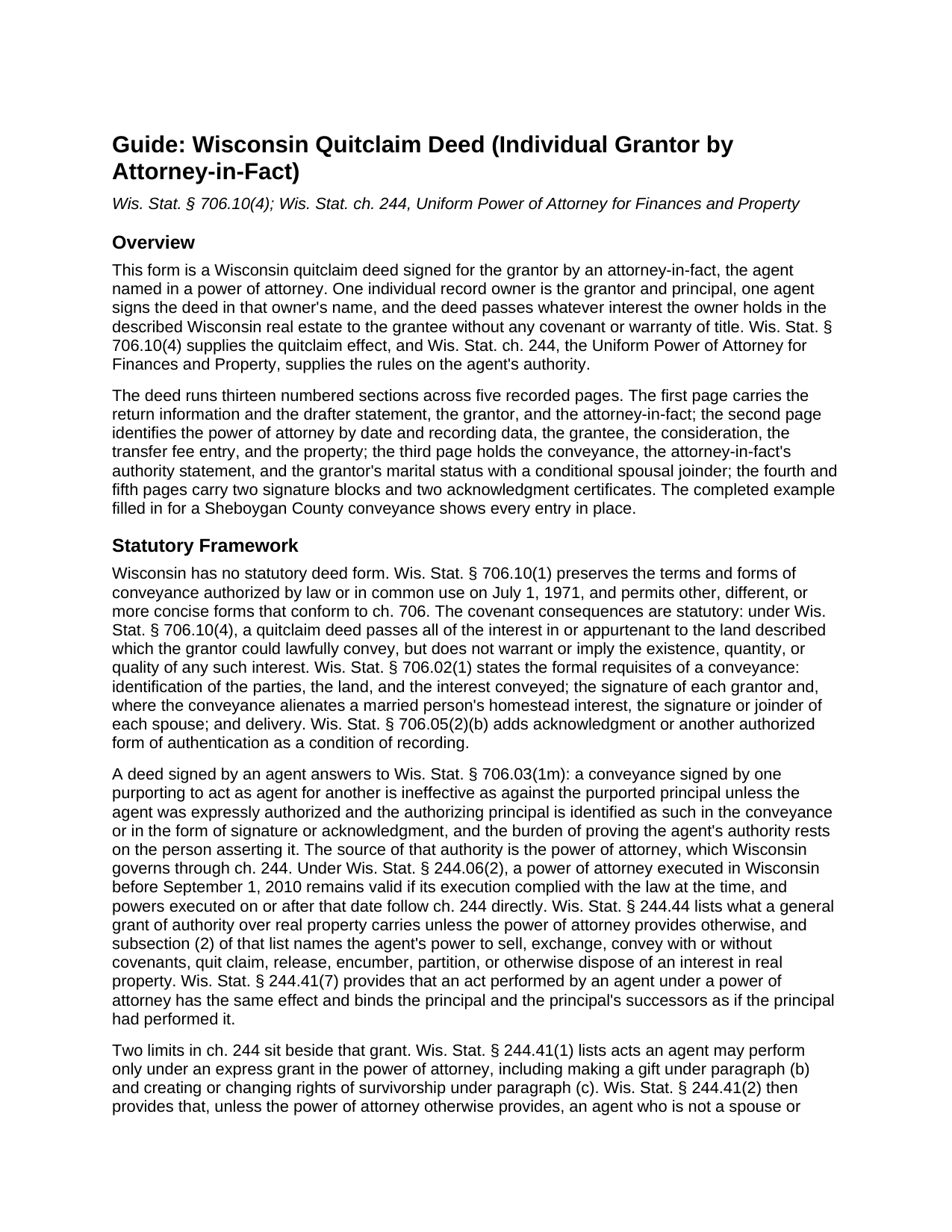 Vilas County Quitclaim Deed (Individual Grantor by Attorney-in-Fact) Guide