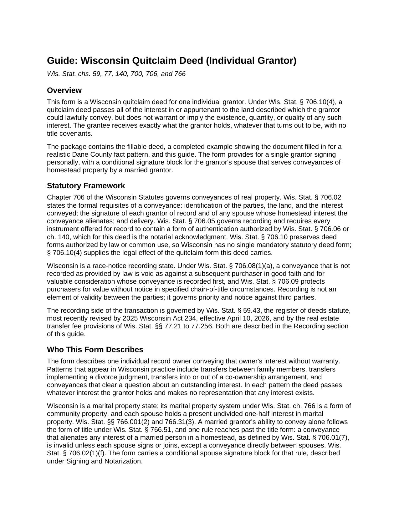 Menominee County Quitclaim Deed (Individual Grantor) Guide