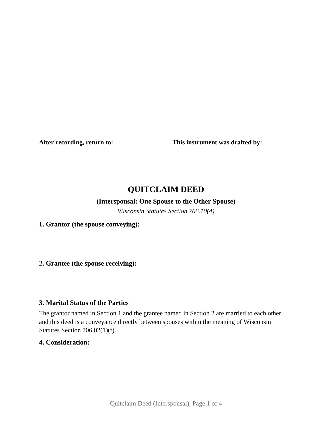 Iowa County Quitclaim Deed (Interspousal) Form