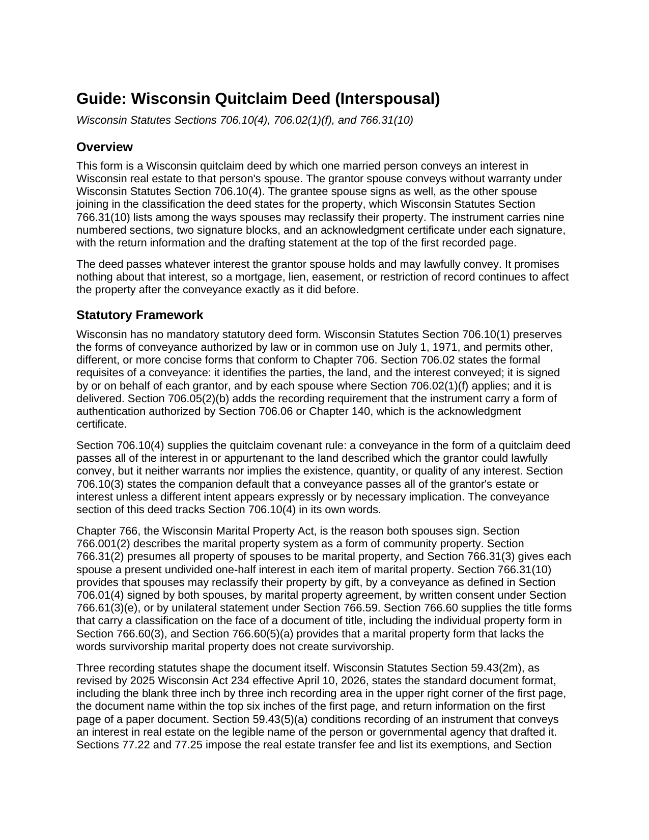 Iowa County Quitclaim Deed (Interspousal) Guide