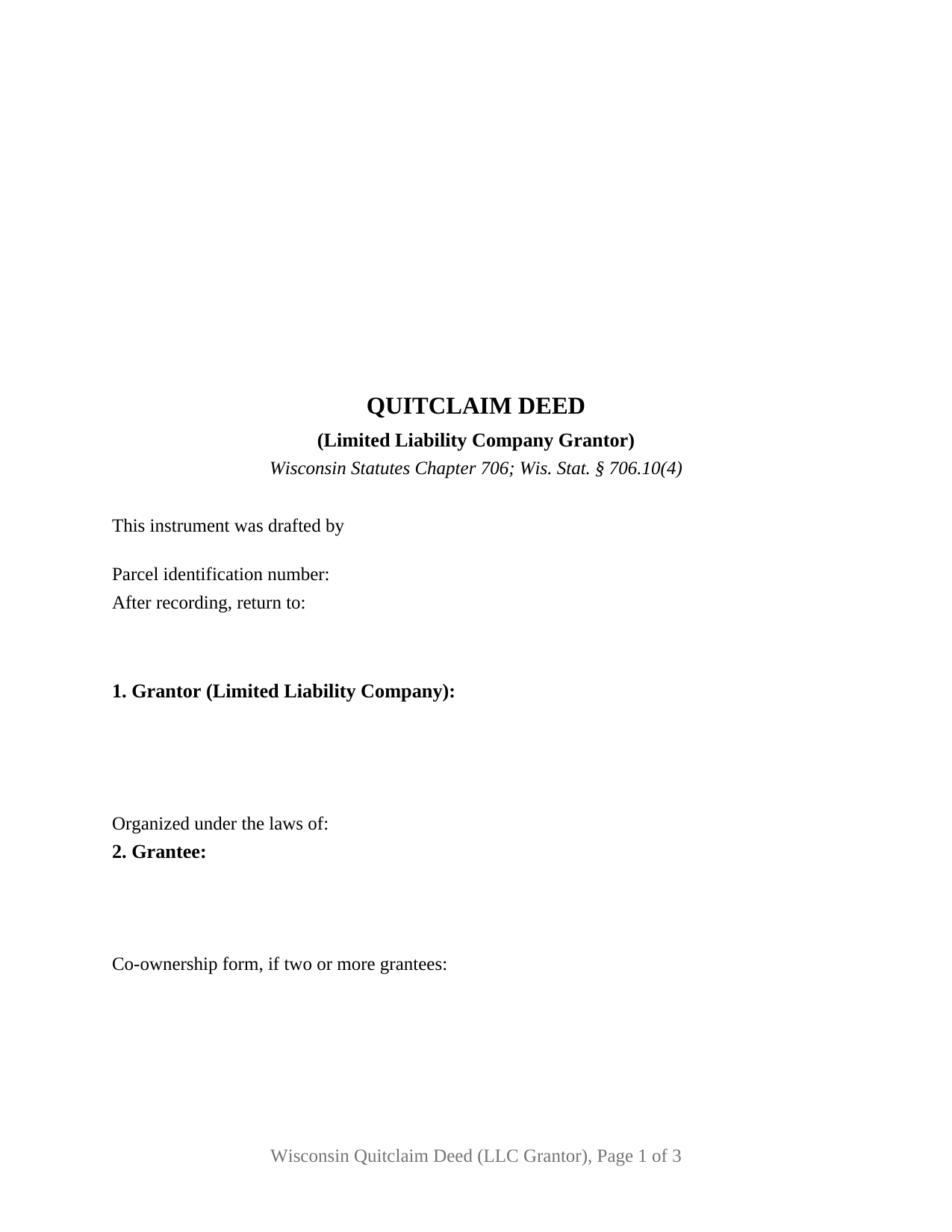 Langlade County Quitclaim Deed (LLC Grantor) Form