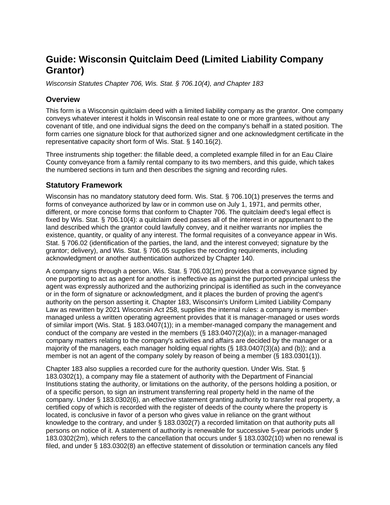 Langlade County Quitclaim Deed (LLC Grantor) Guide