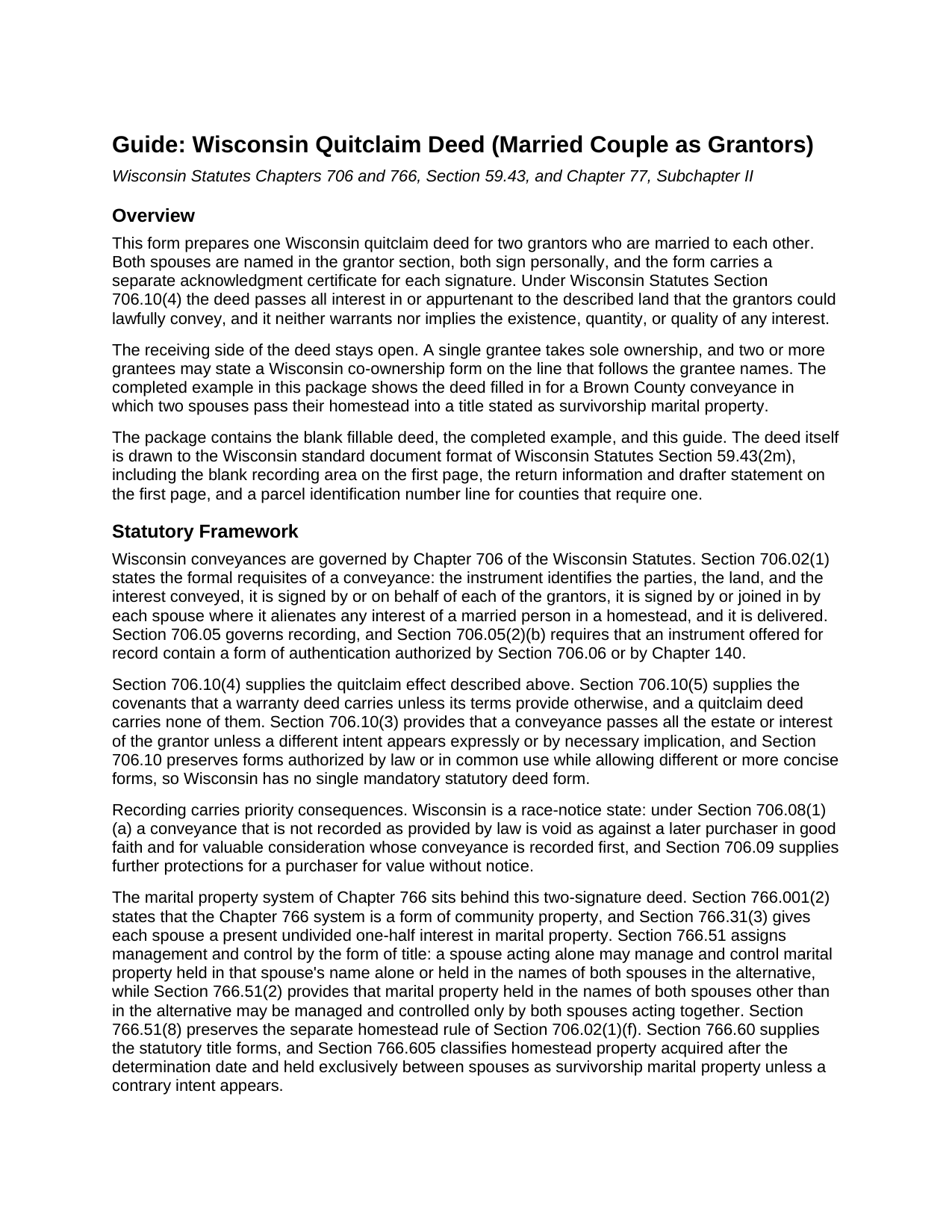 Waupaca County Quitclaim Deed (Married Couple as Grantors) Guide