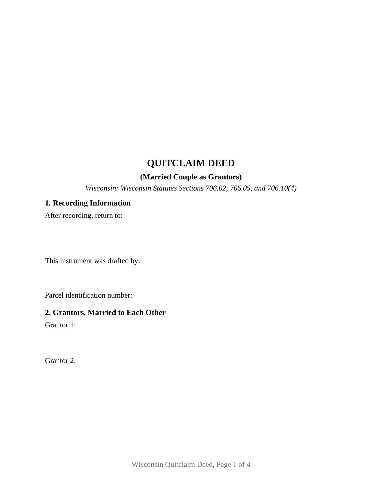 Waupaca County Quitclaim Deed (Married Couple as Grantors) Form