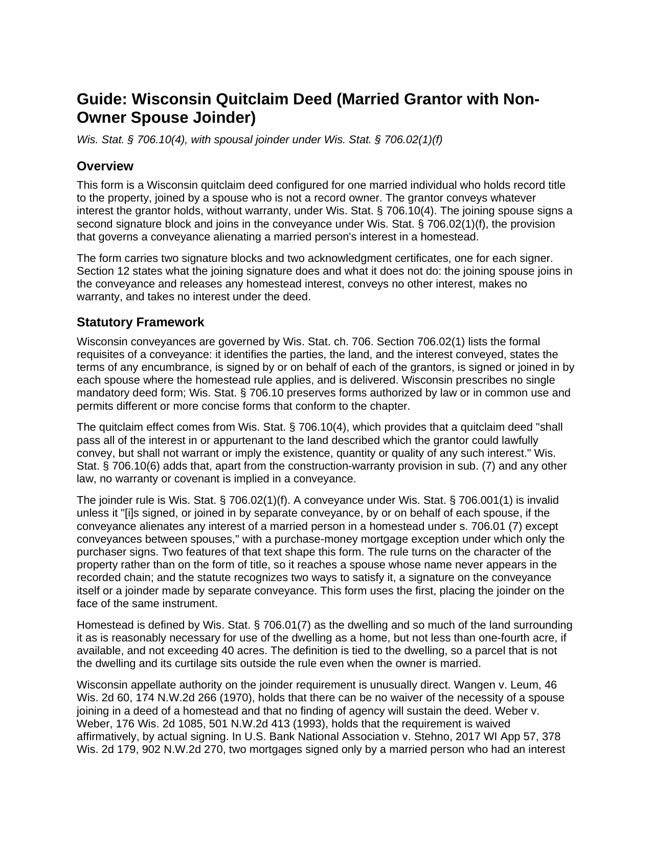 La Crosse County Quitclaim Deed (Married Grantor with Non-Owner Spouse Joinder) Guide