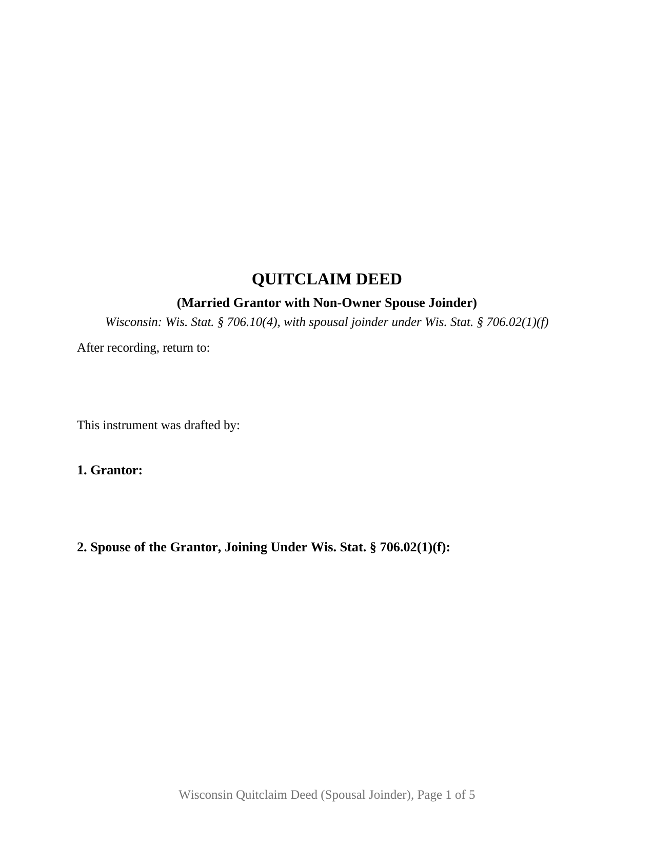 La Crosse County Quitclaim Deed (Married Grantor with Non-Owner Spouse Joinder) Form