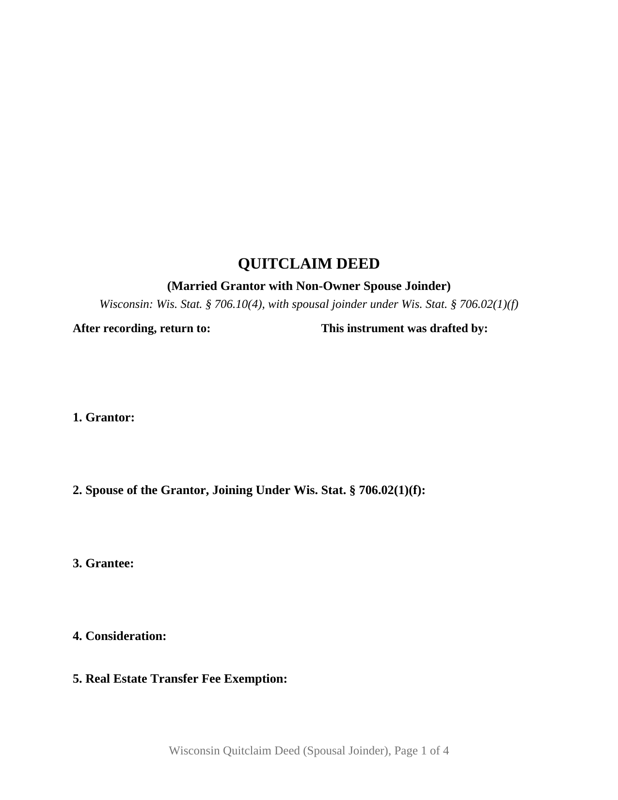 Forest County Quitclaim Deed (Married Grantor with Non-Owner Spouse Joinder) Form