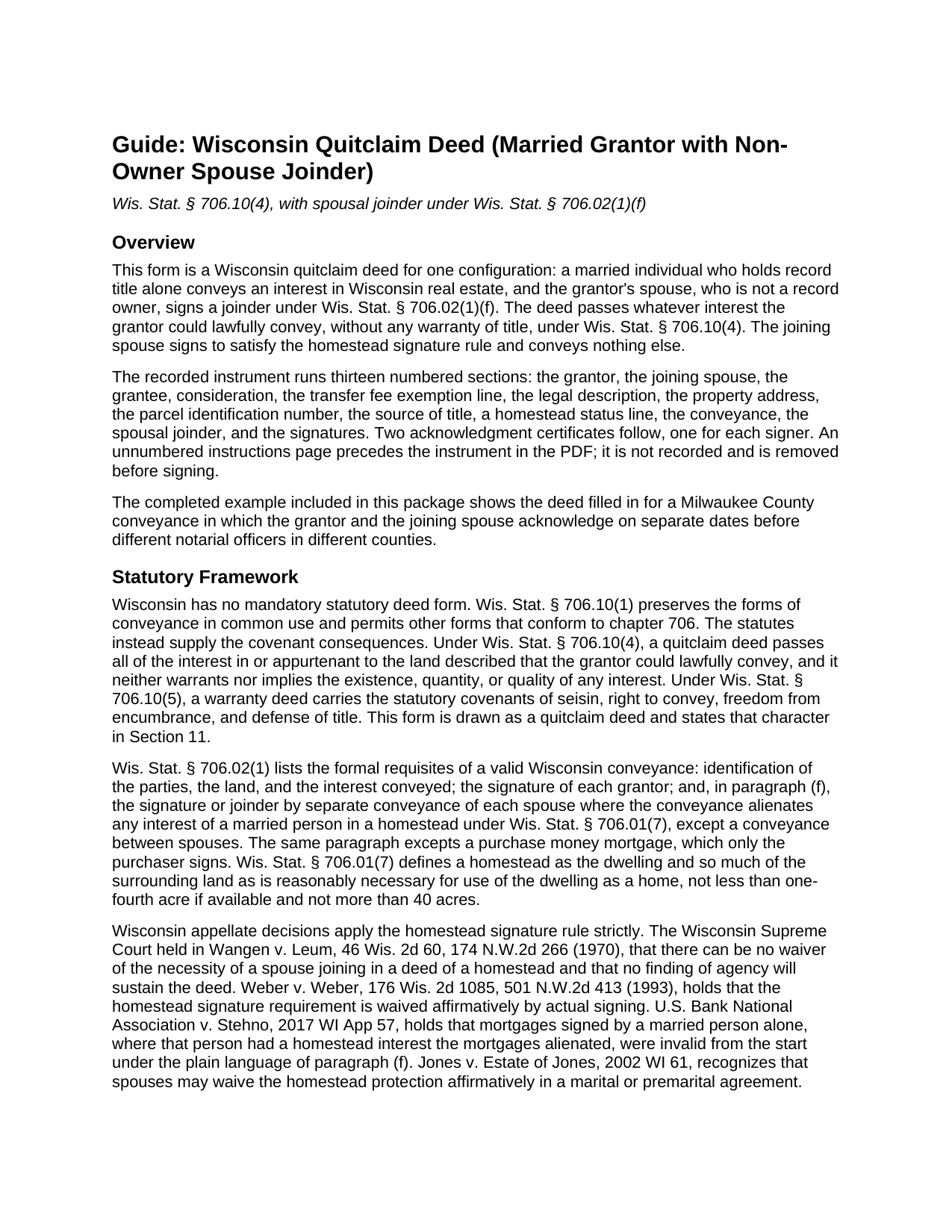 Forest County Quitclaim Deed (Married Grantor with Non-Owner Spouse Joinder) Guide