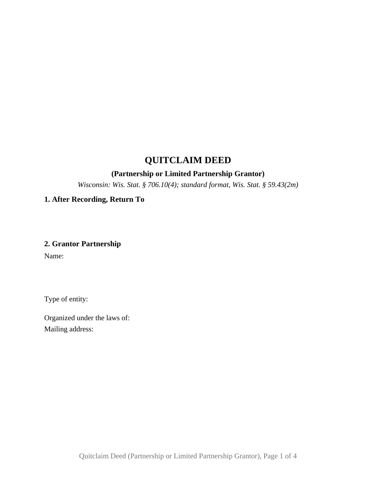Barron County Quitclaim Deed (Partnership or Limited Partnership Grantor) Form