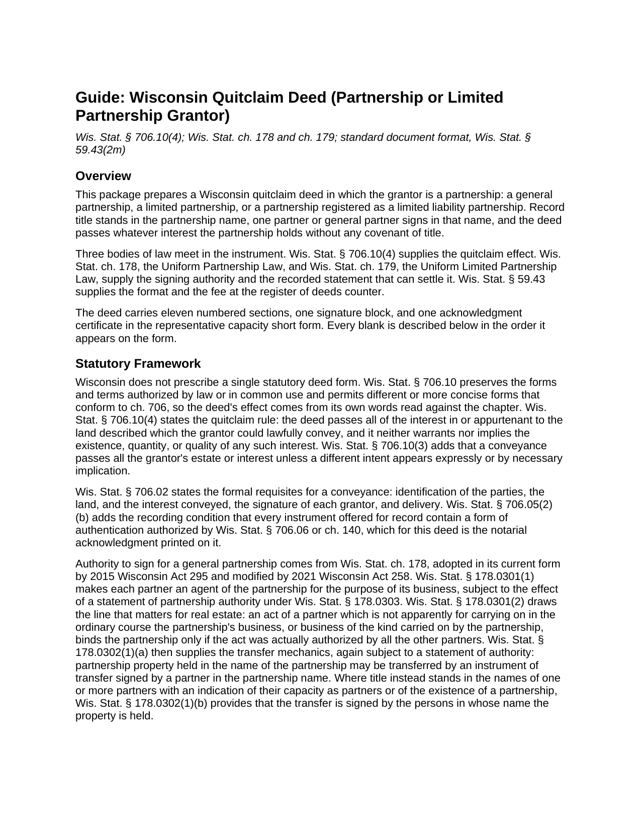 Barron County Quitclaim Deed (Partnership or Limited Partnership Grantor) Guide