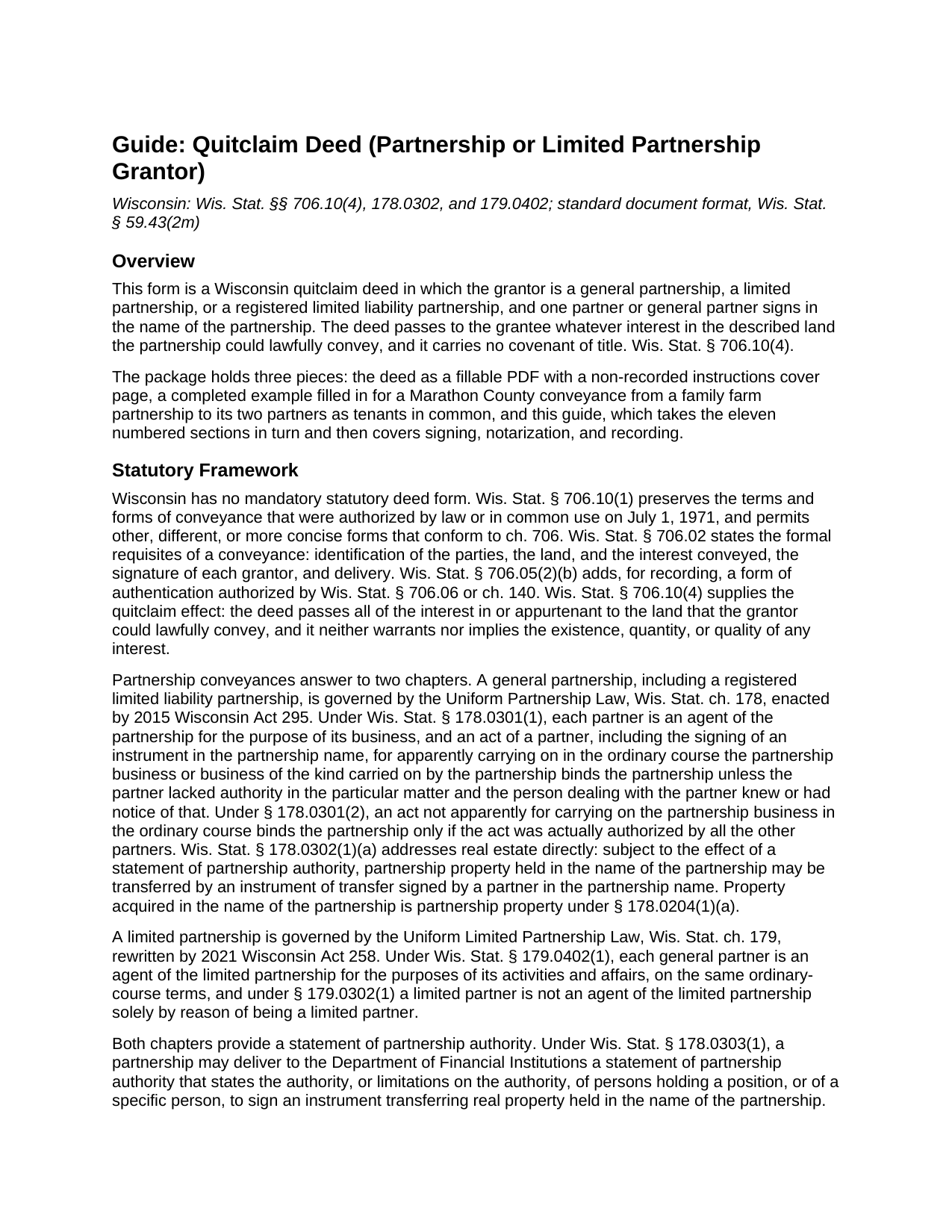 Langlade County Quitclaim Deed (Partnership or Limited Partnership Grantor) Guide