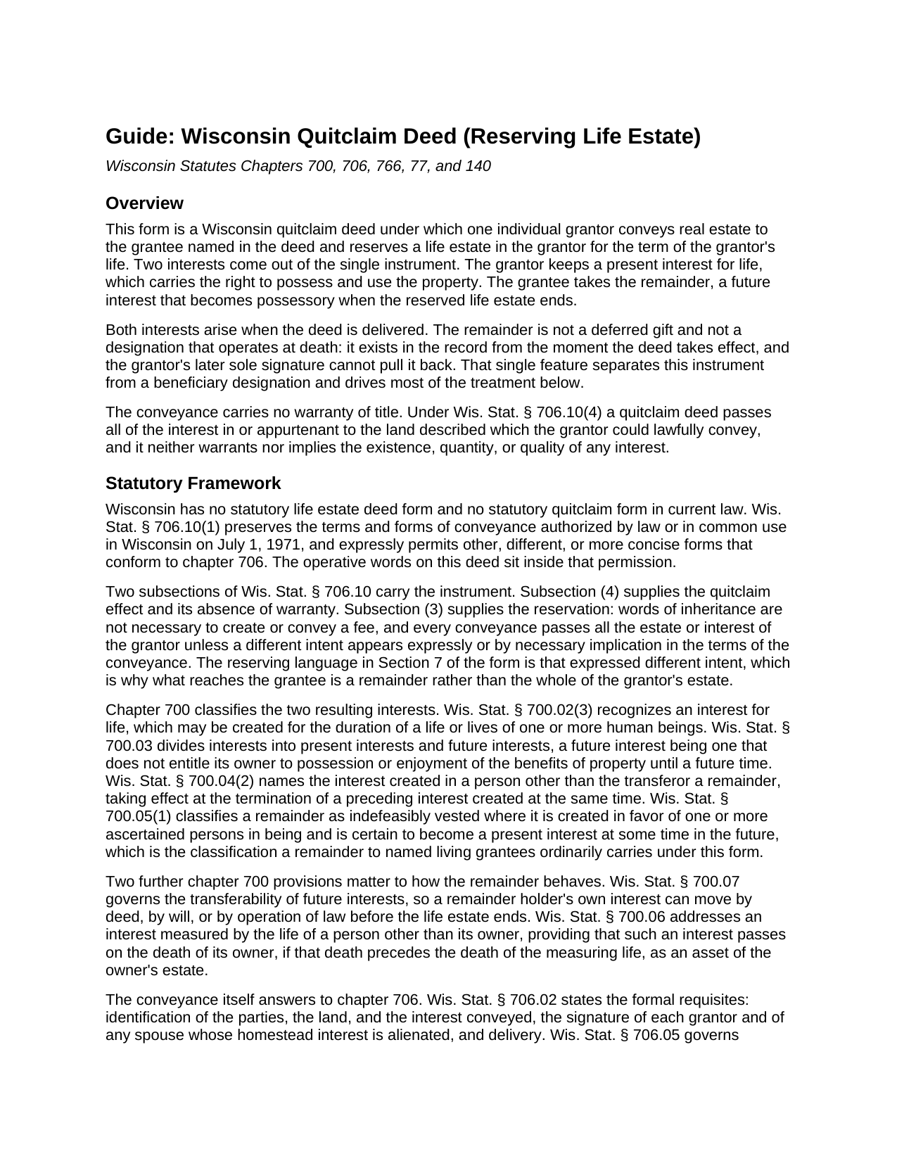Chippewa County Quitclaim Deed (Reserving Life Estate) Guide