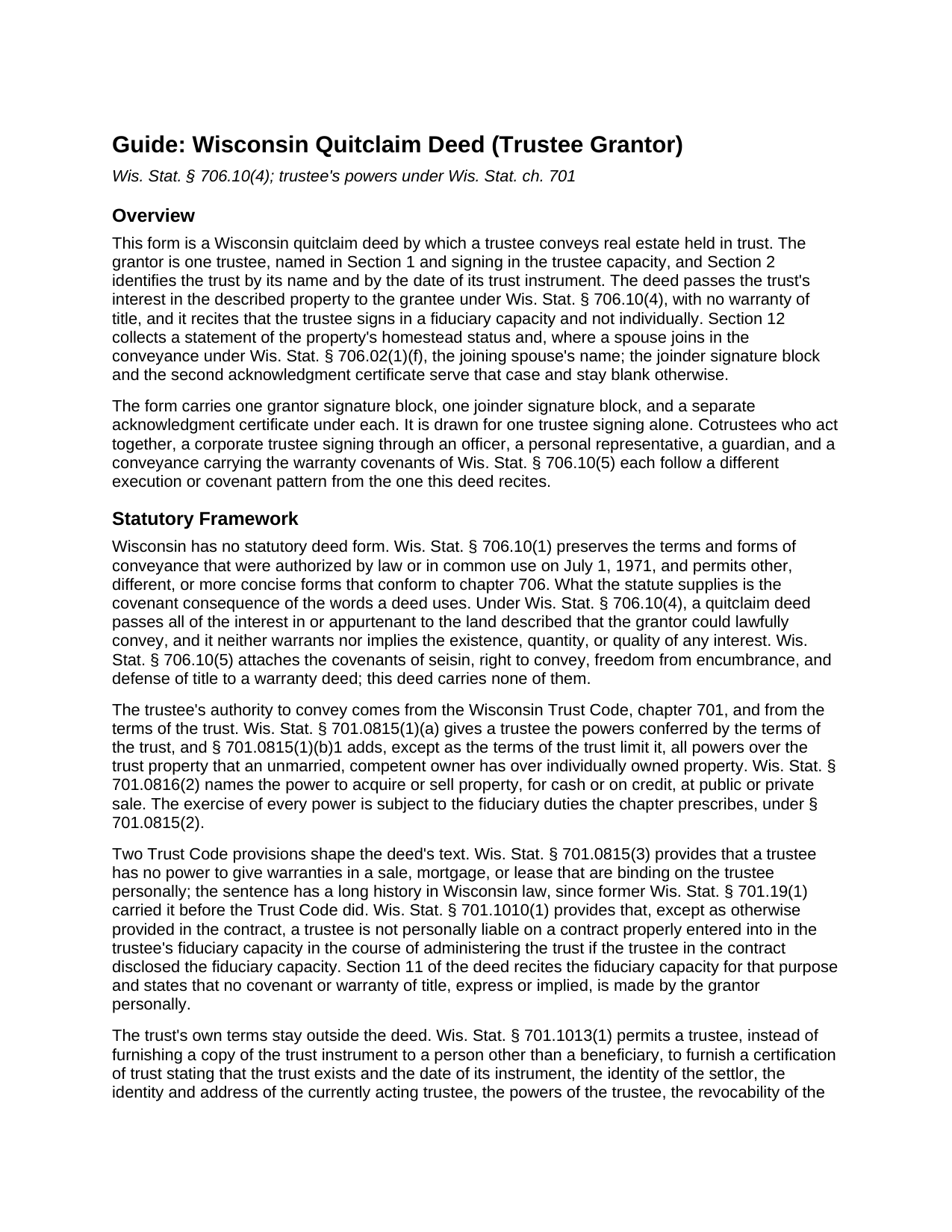 Langlade County Quitclaim Deed (Trustee Grantor) Guide