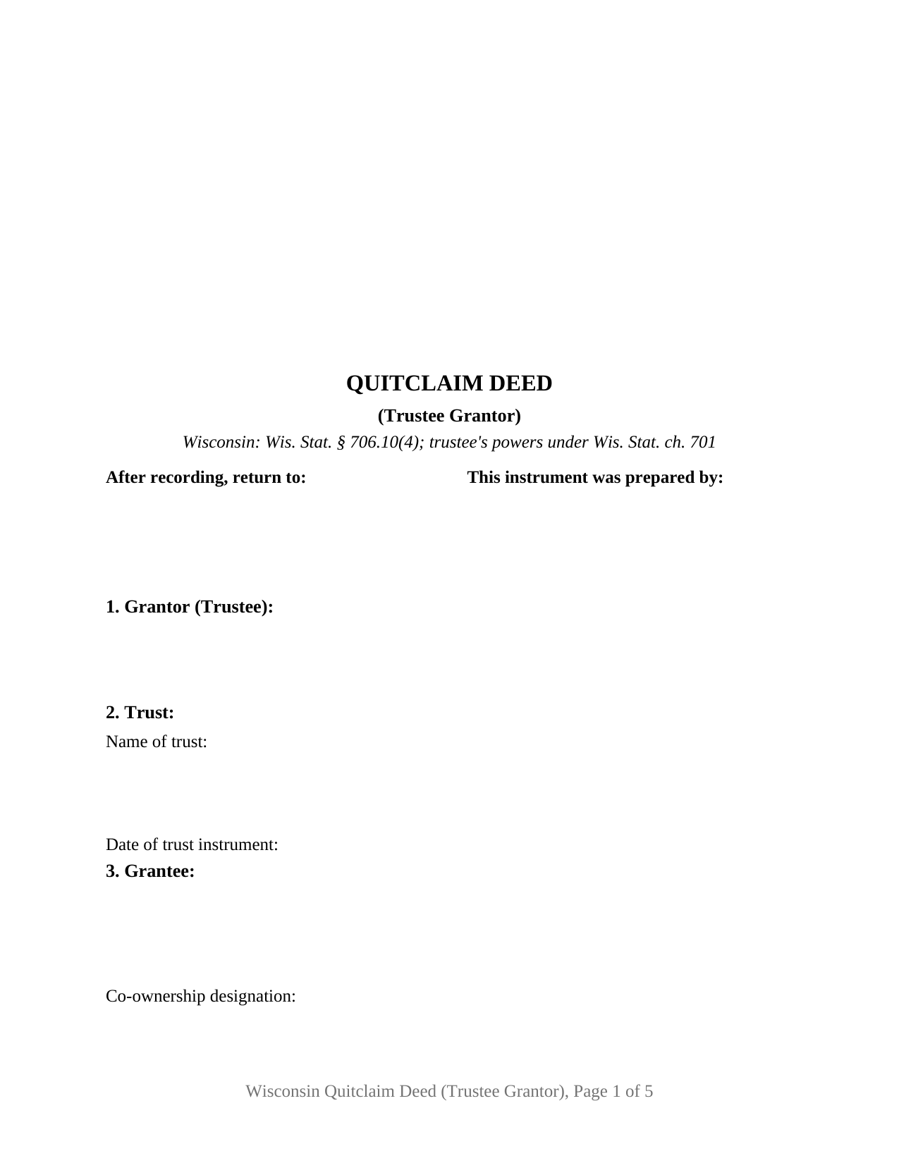 Langlade County Quitclaim Deed (Trustee Grantor) Form