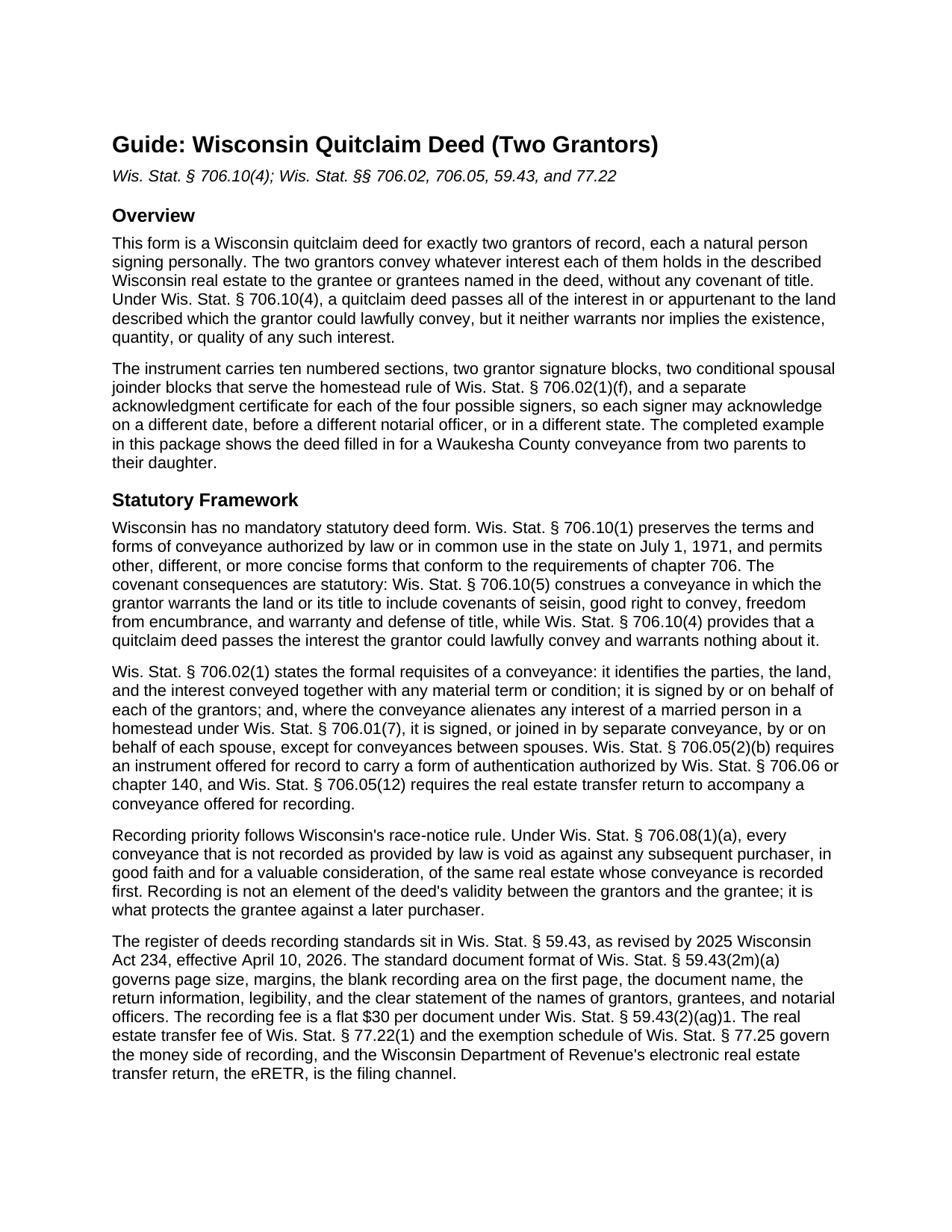 Forest County Quitclaim Deed (Two Grantors) Guide