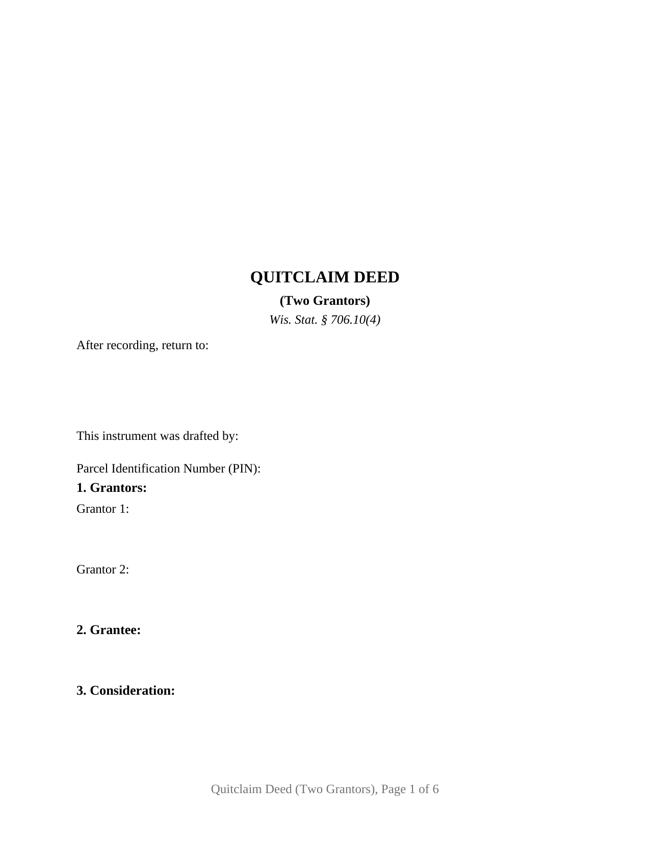 Forest County Quitclaim Deed (Two Grantors) Form