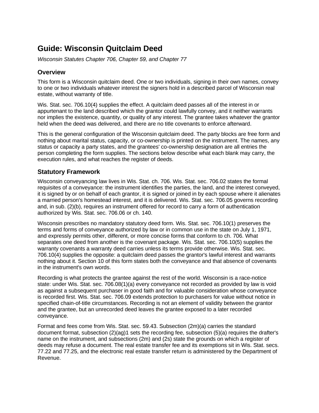 Ozaukee County Quitclaim Deed Guide
