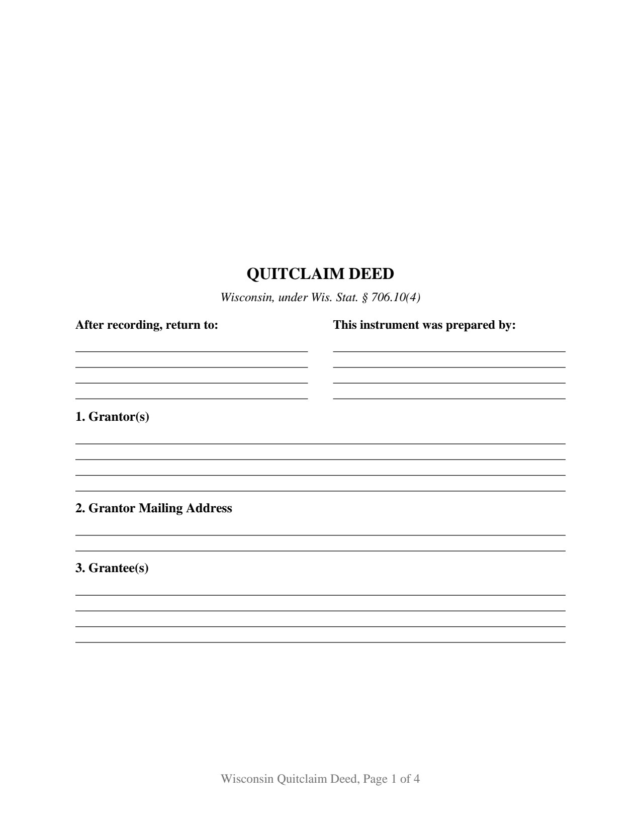 Ozaukee County Quitclaim Deed Form