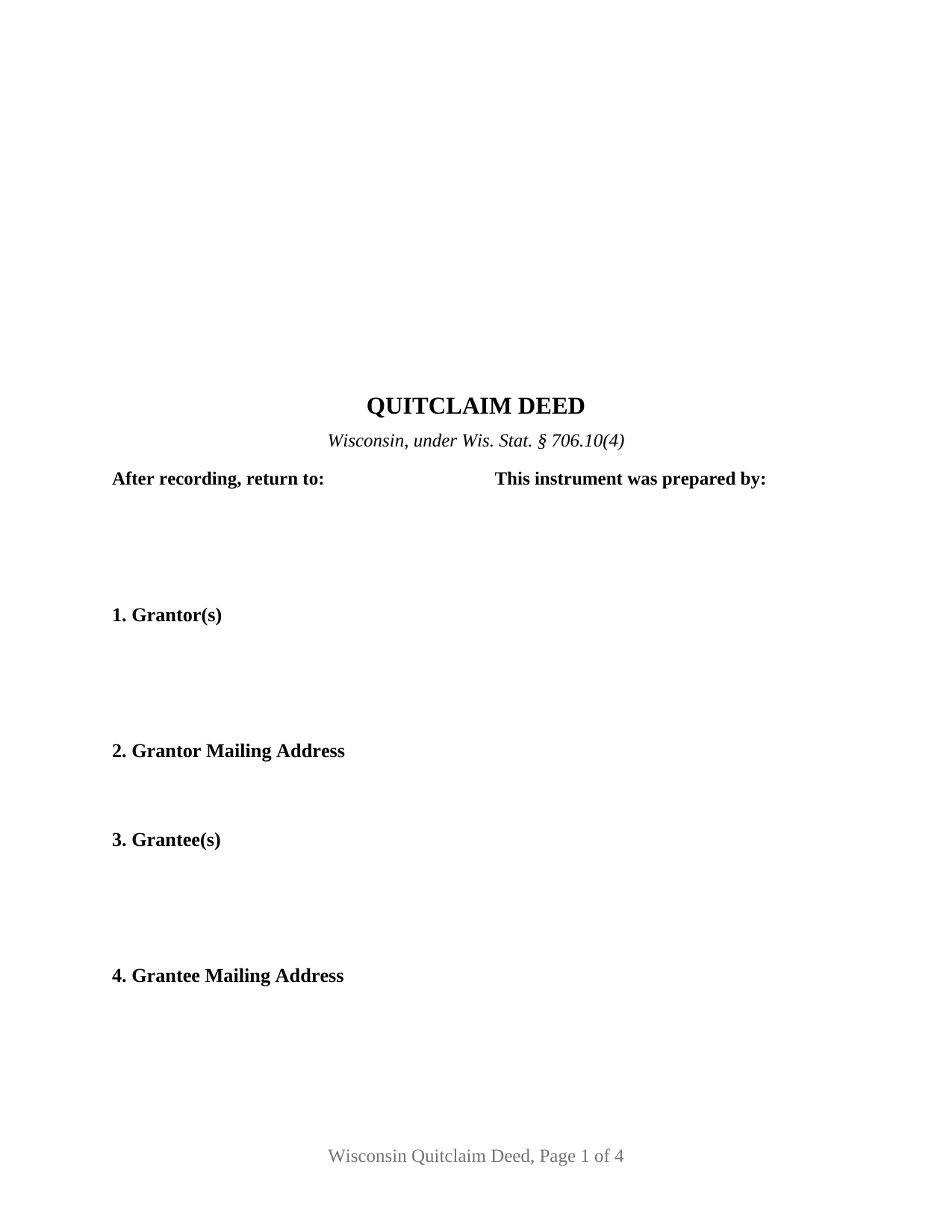 Forest County Quitclaim Deed Form