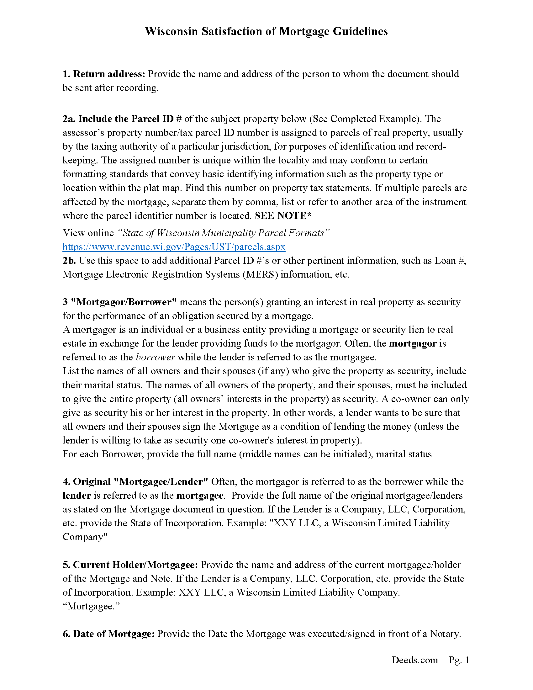 Pepin County Satisfaction of Mortgage Guidelines