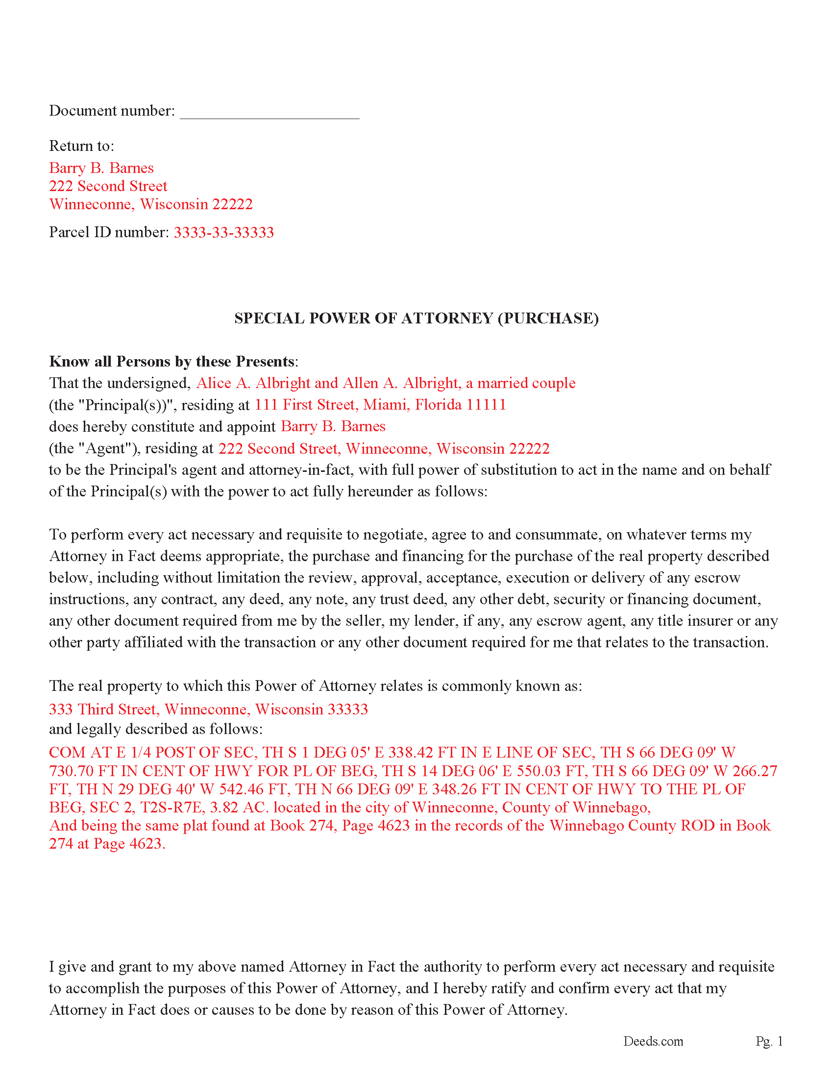 Juneau County Completed Example of the Power of Attorney