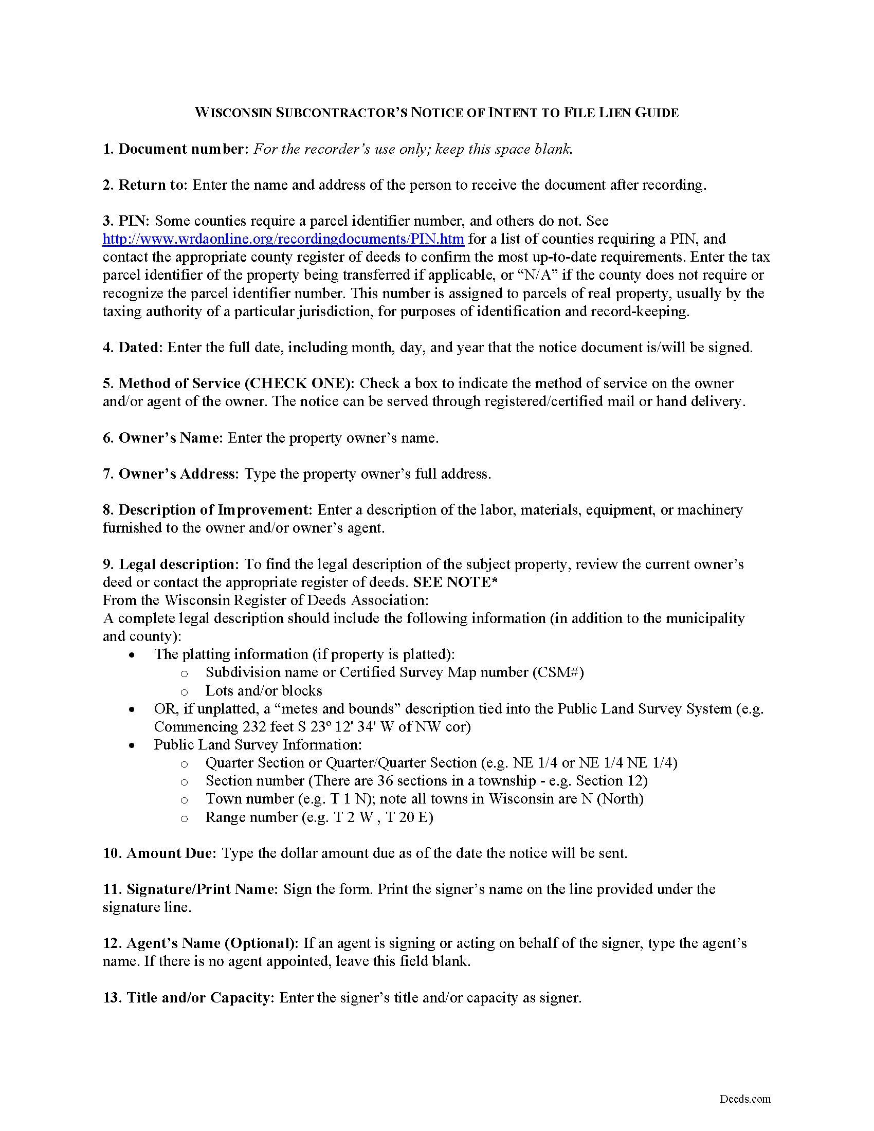 Pepin County Subcontractor Notice of Intent to File Lien Guide