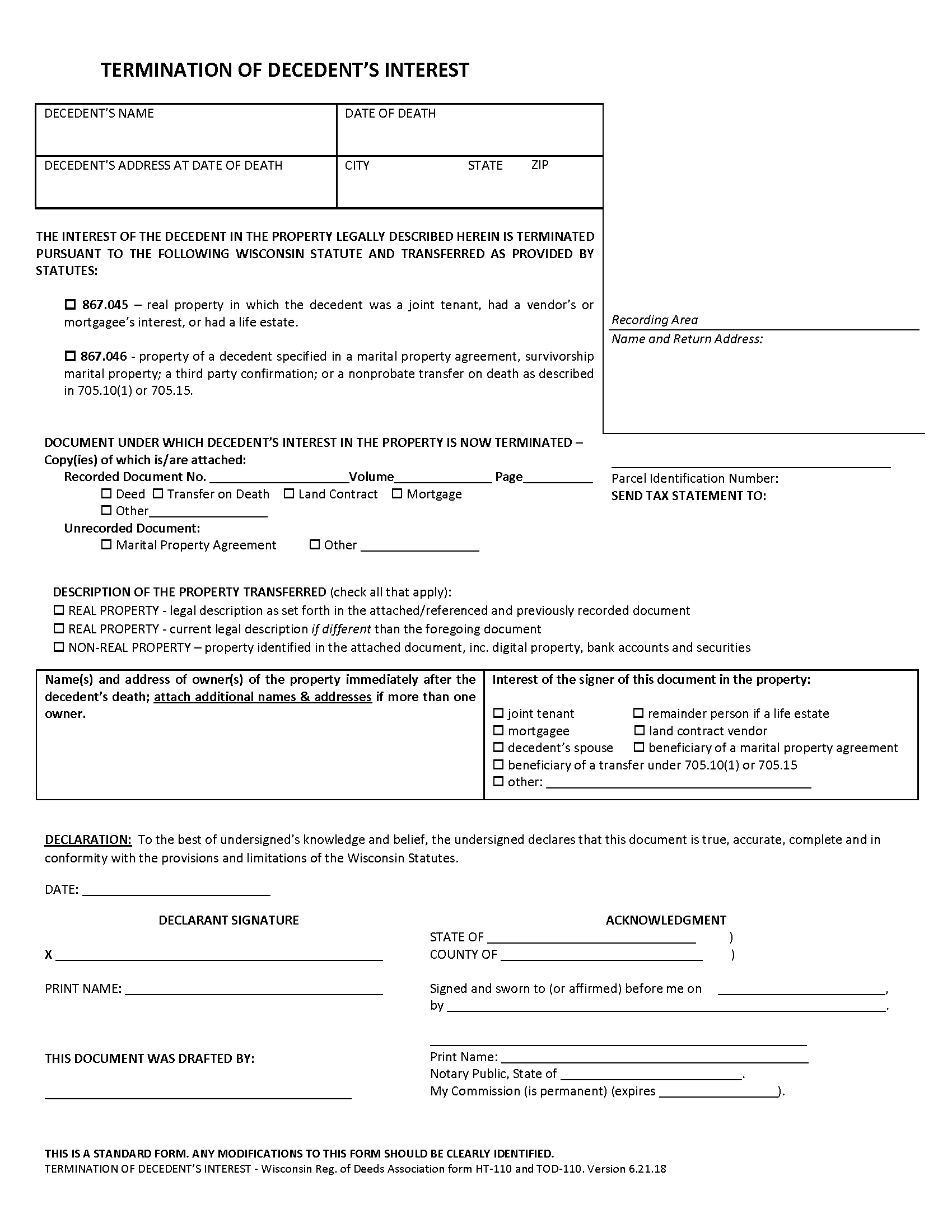 Termination of Decedents Interest Form