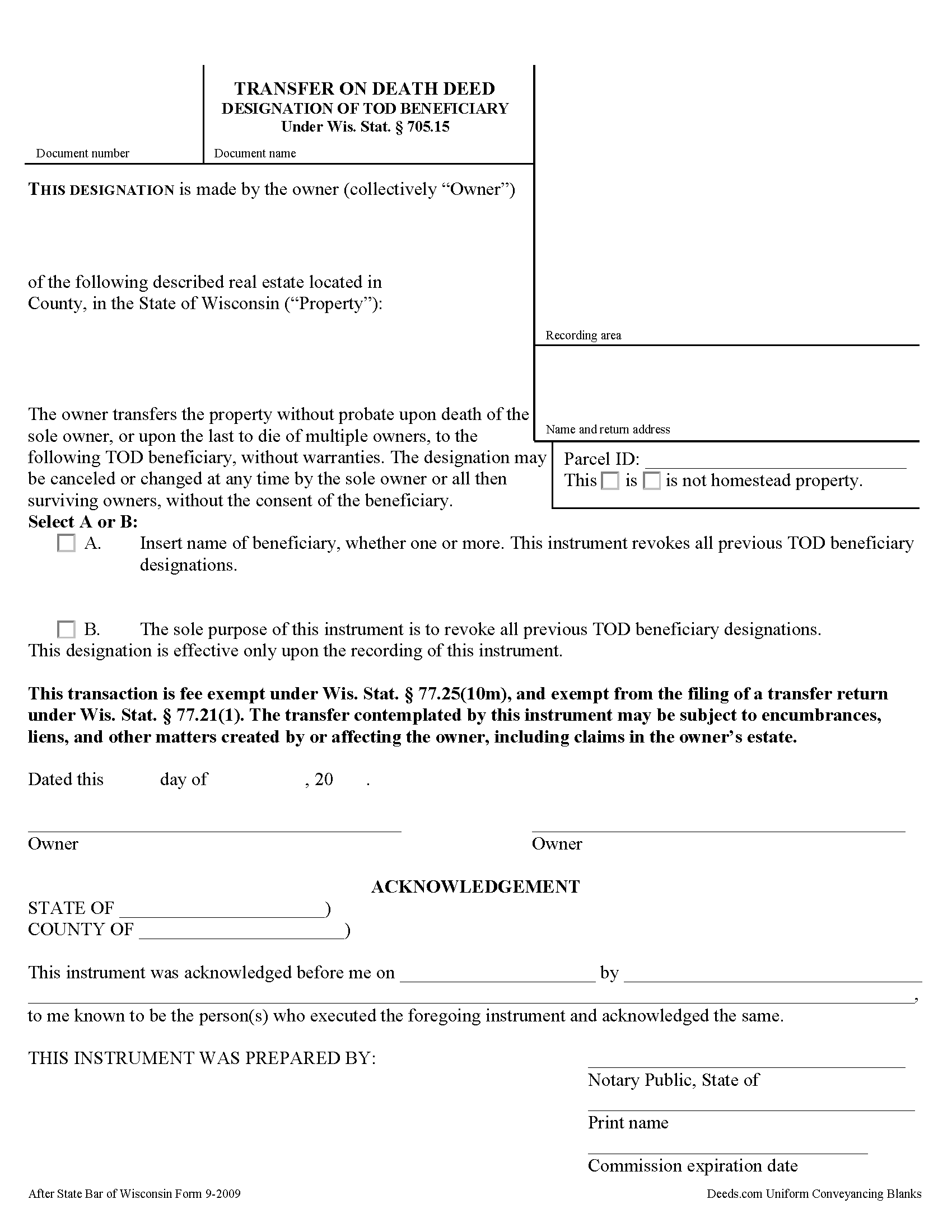 Transfer on Death Deed Form