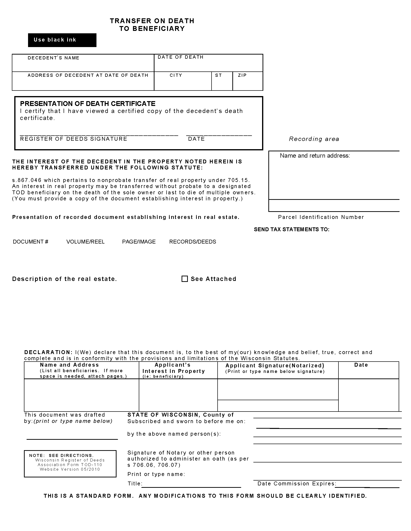 Transfer on Death to Beneficiary Form