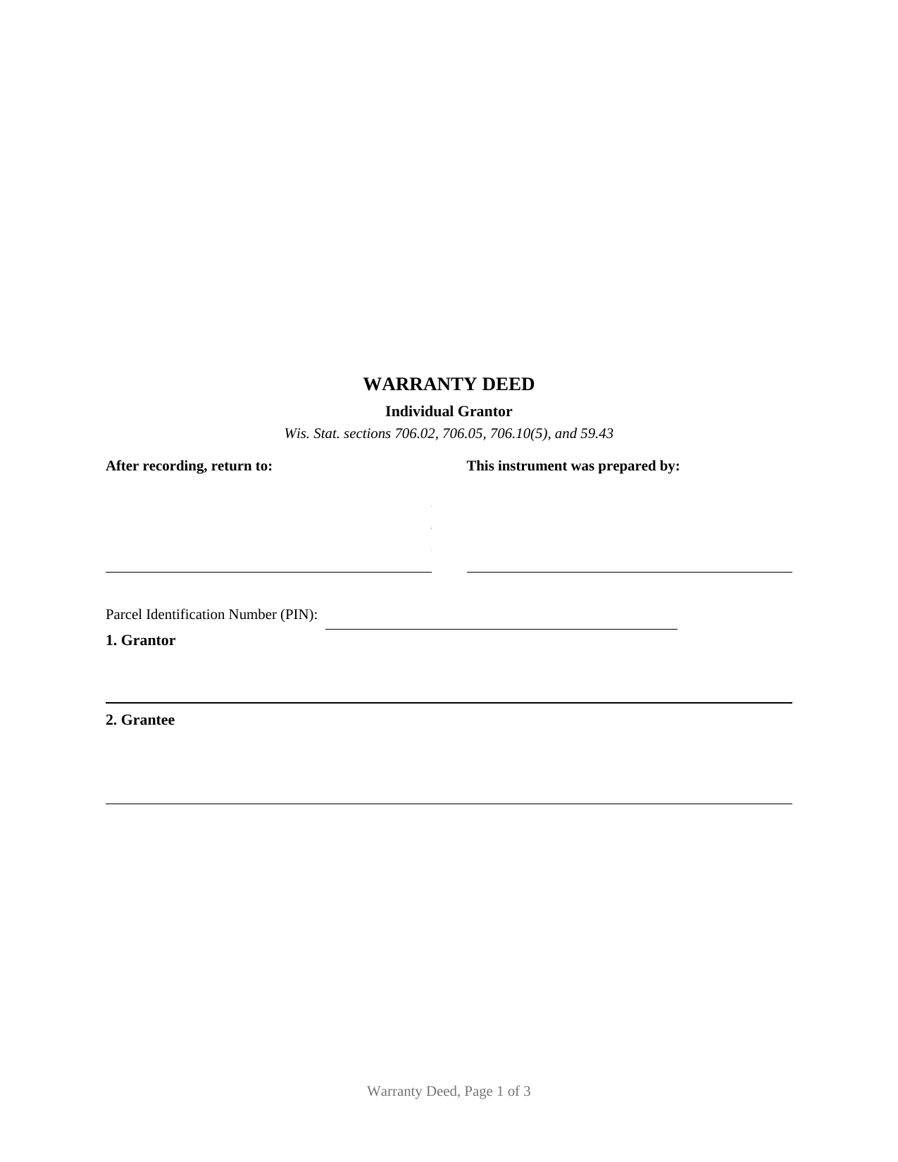 Door County Warranty Deed (Individual Grantor) Form