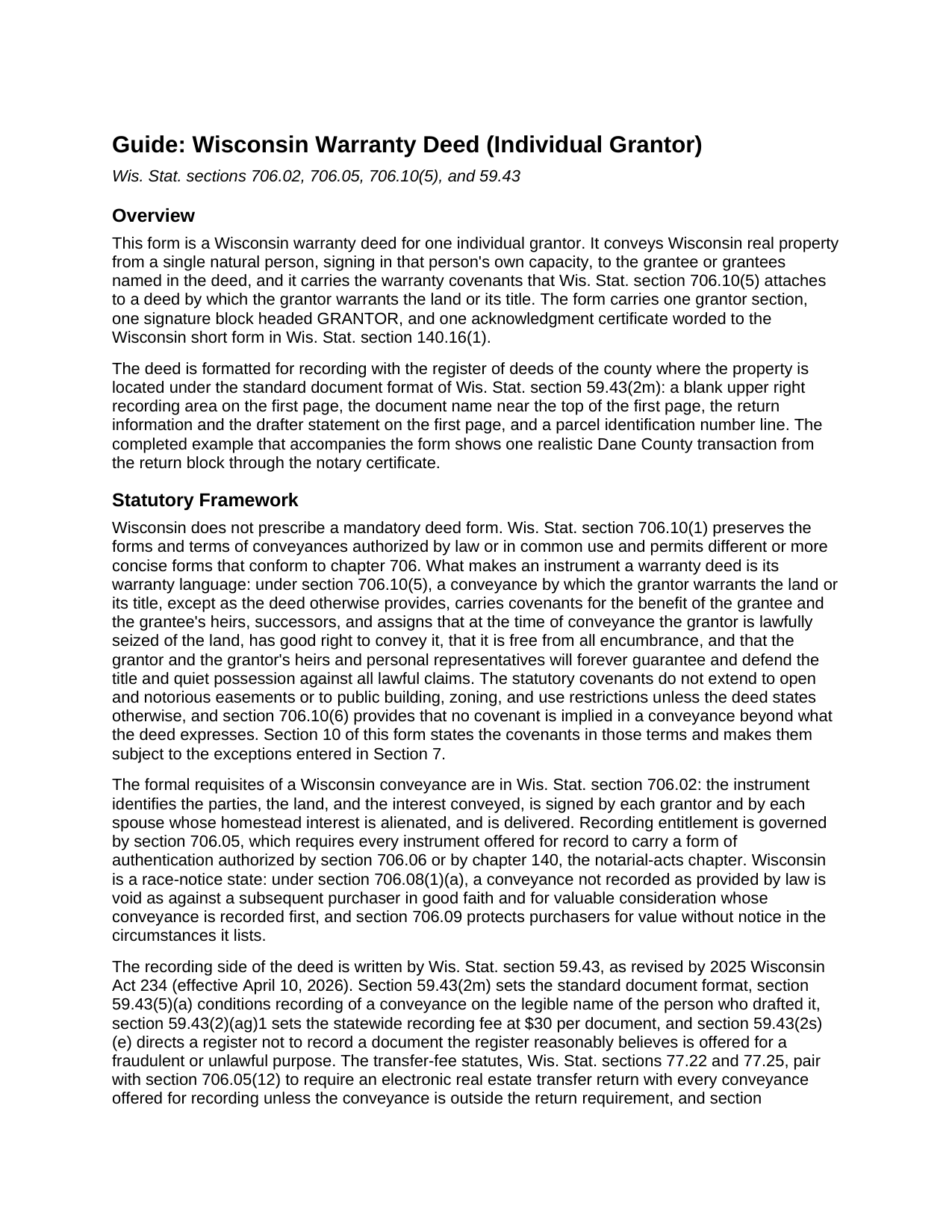 Oneida County Warranty Deed (Individual Grantor) Guide