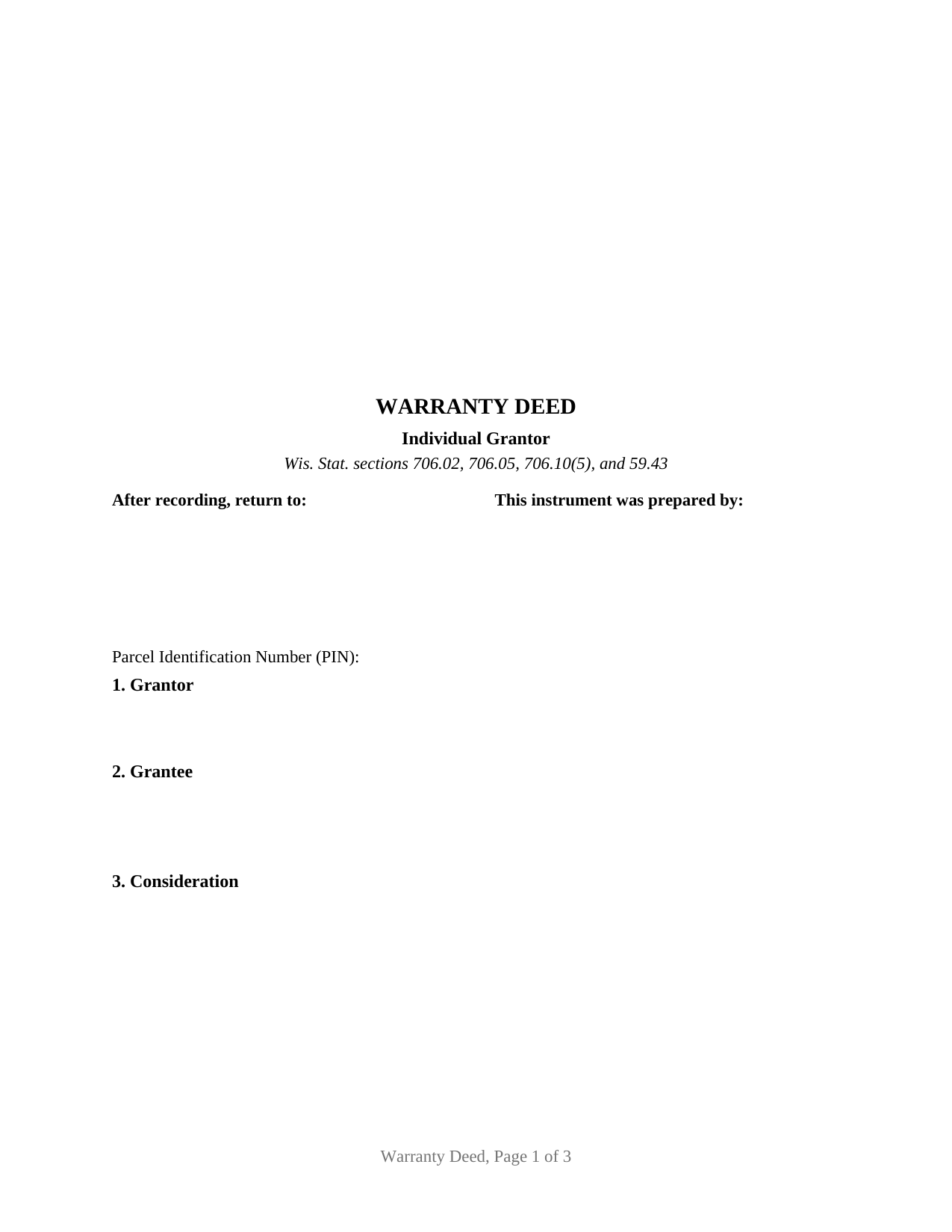 Oneida County Warranty Deed (Individual Grantor) Form