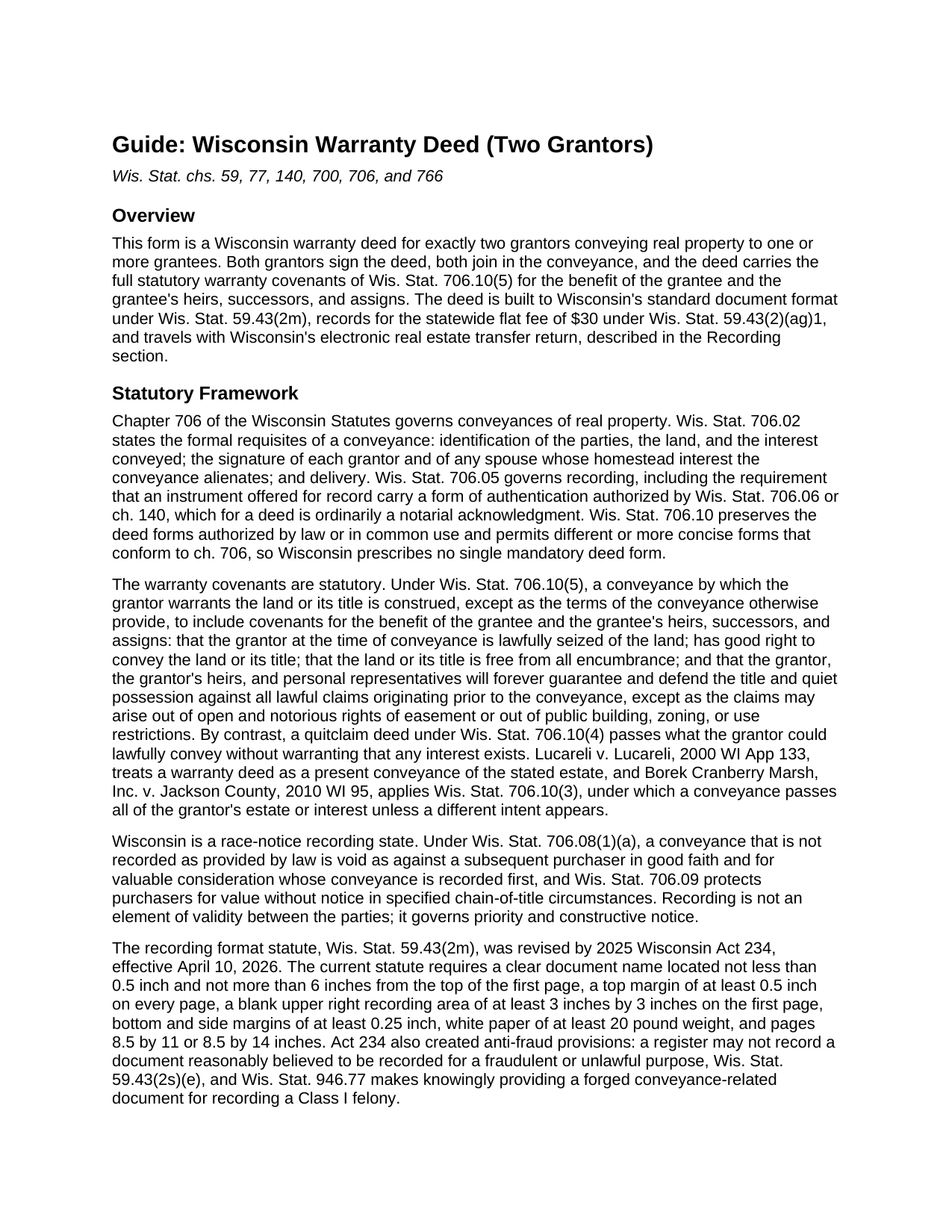 La Crosse County Warranty Deed (Two Grantors) Guide