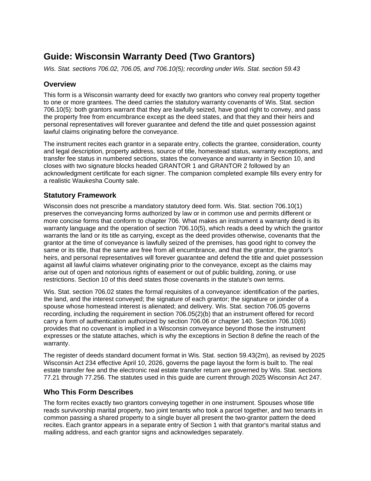 Waushara County Warranty Deed (Two Grantors) Guide