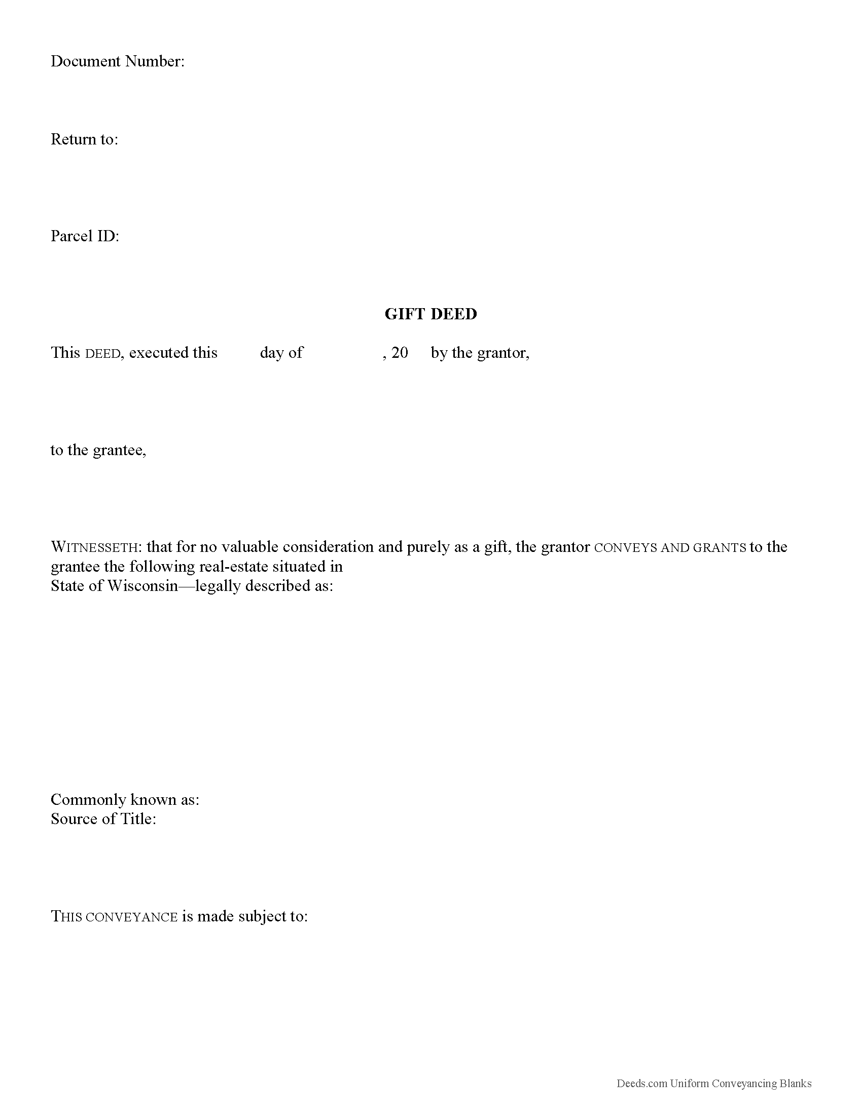 Wisconsin Gift Deed Image