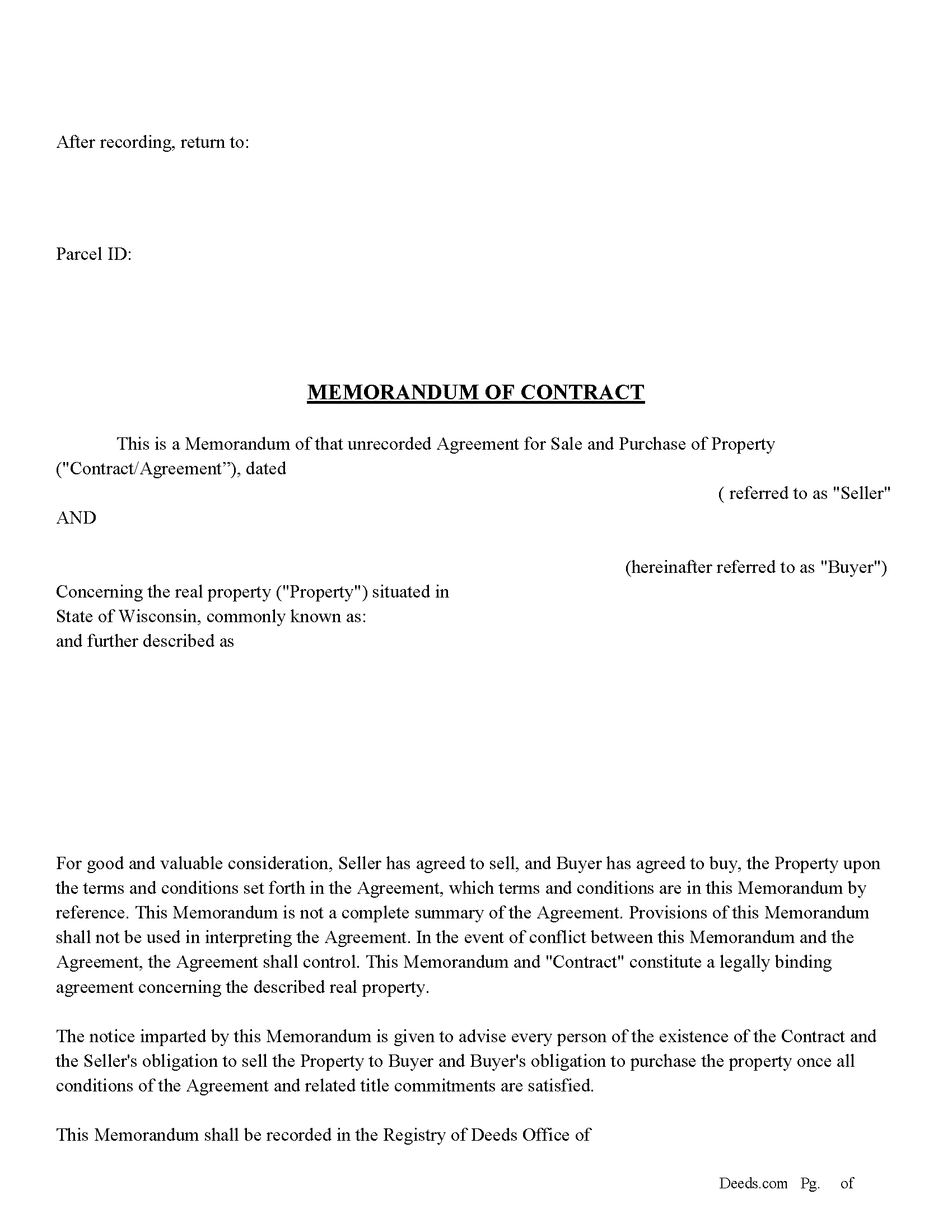 Wisconsin Memorandum of Contract