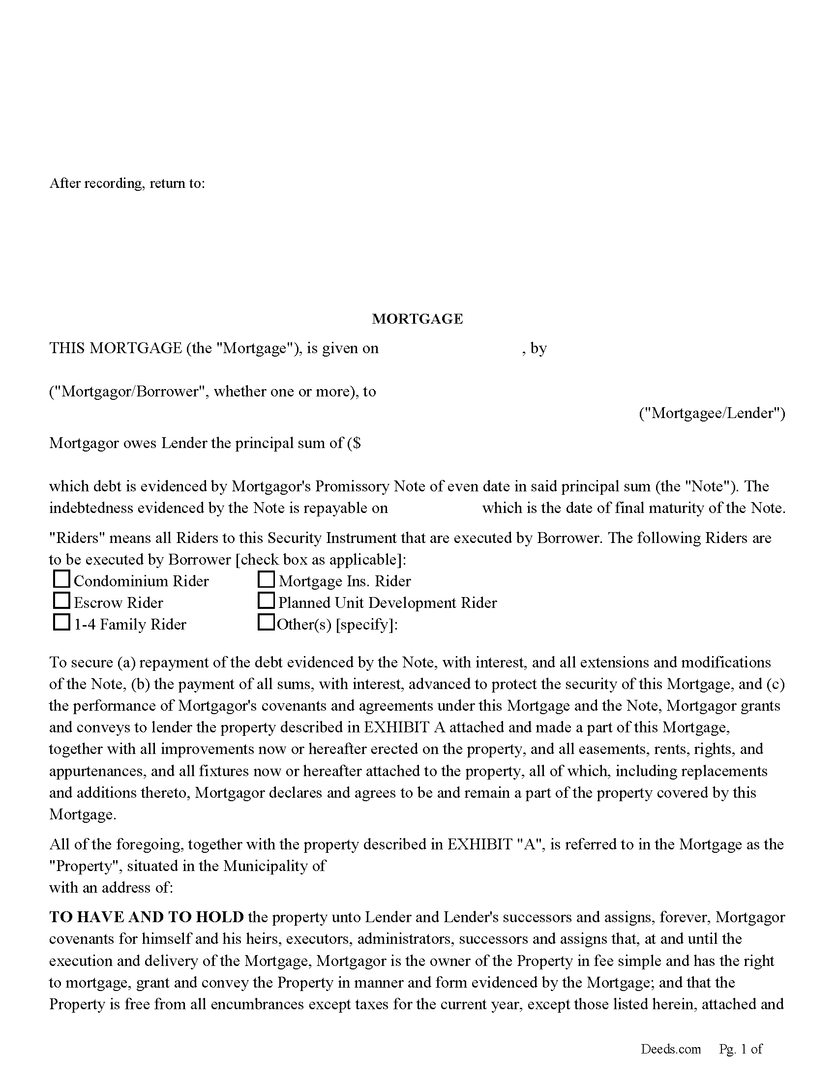 Wisconsin Mortgage and Promissory Note Image