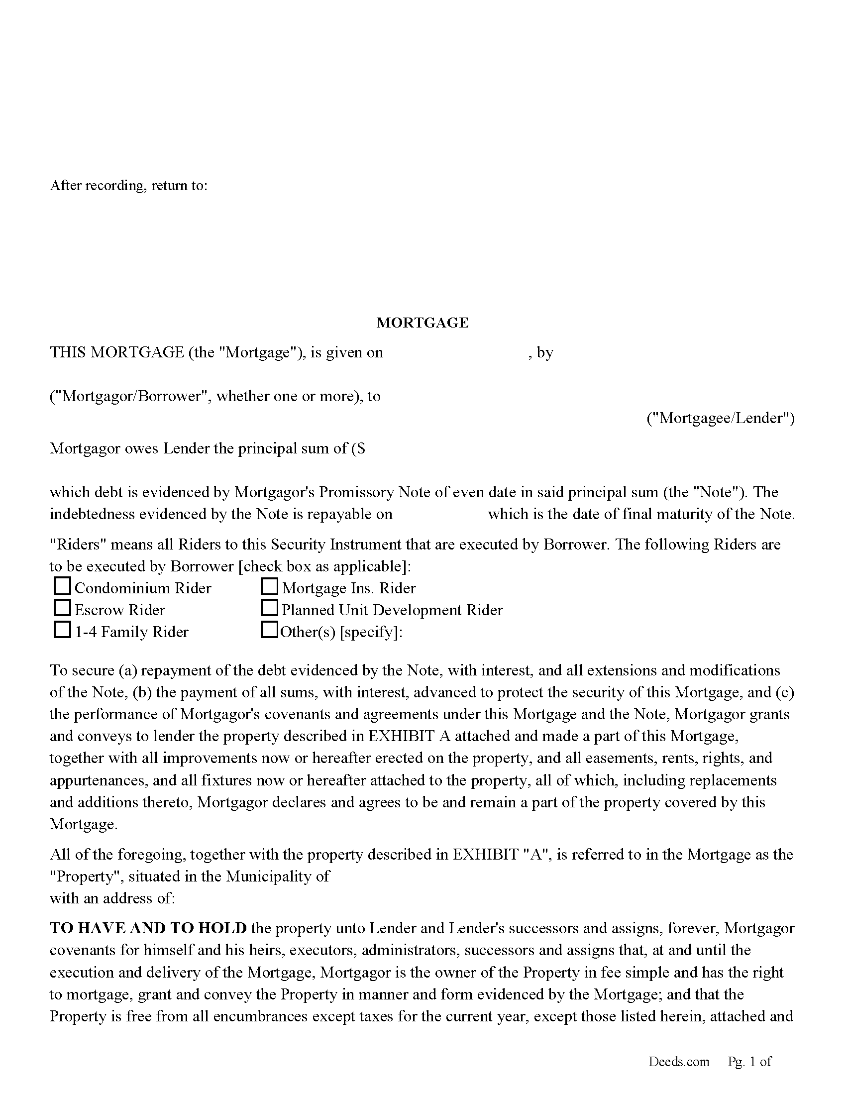 Mortgage and Promissory Note