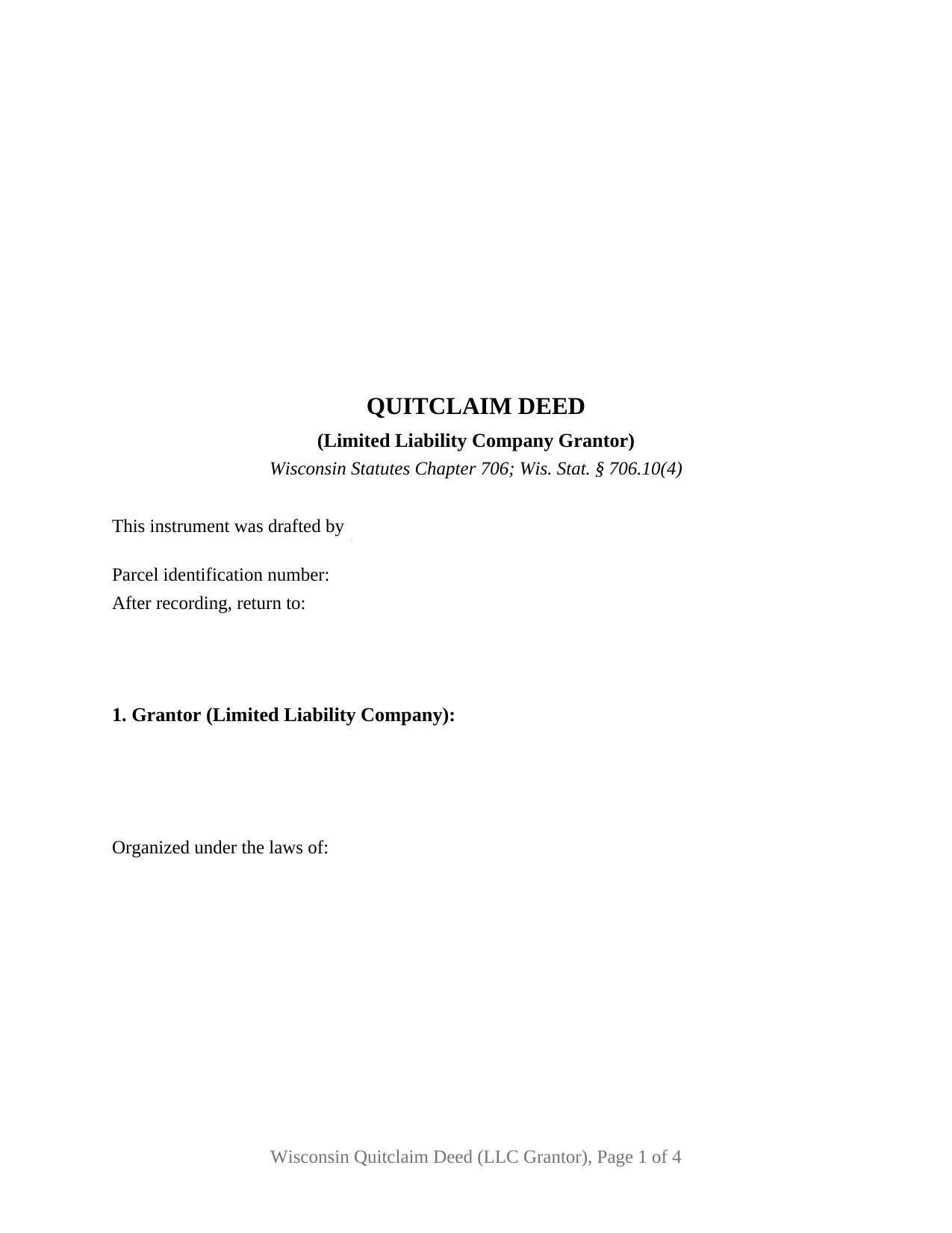 Wisconsin Quitclaim Deed (LLC Grantor)