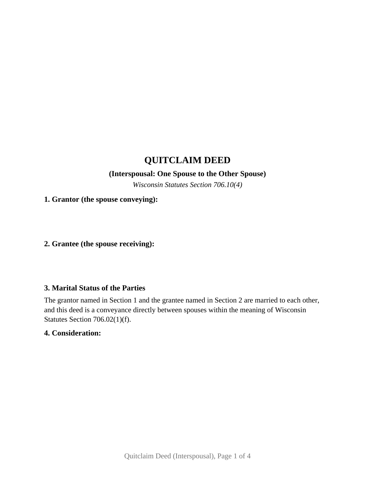 Wisconsin Quitclaim Deed (Interspousal)