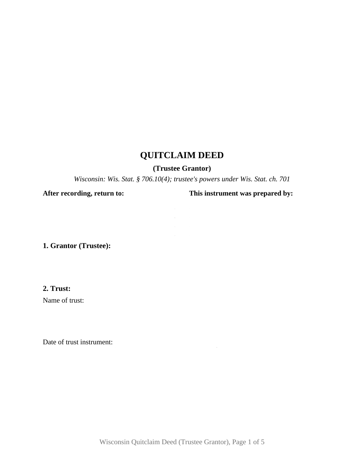 Wisconsin Quitclaim Deed (Trustee Grantor)