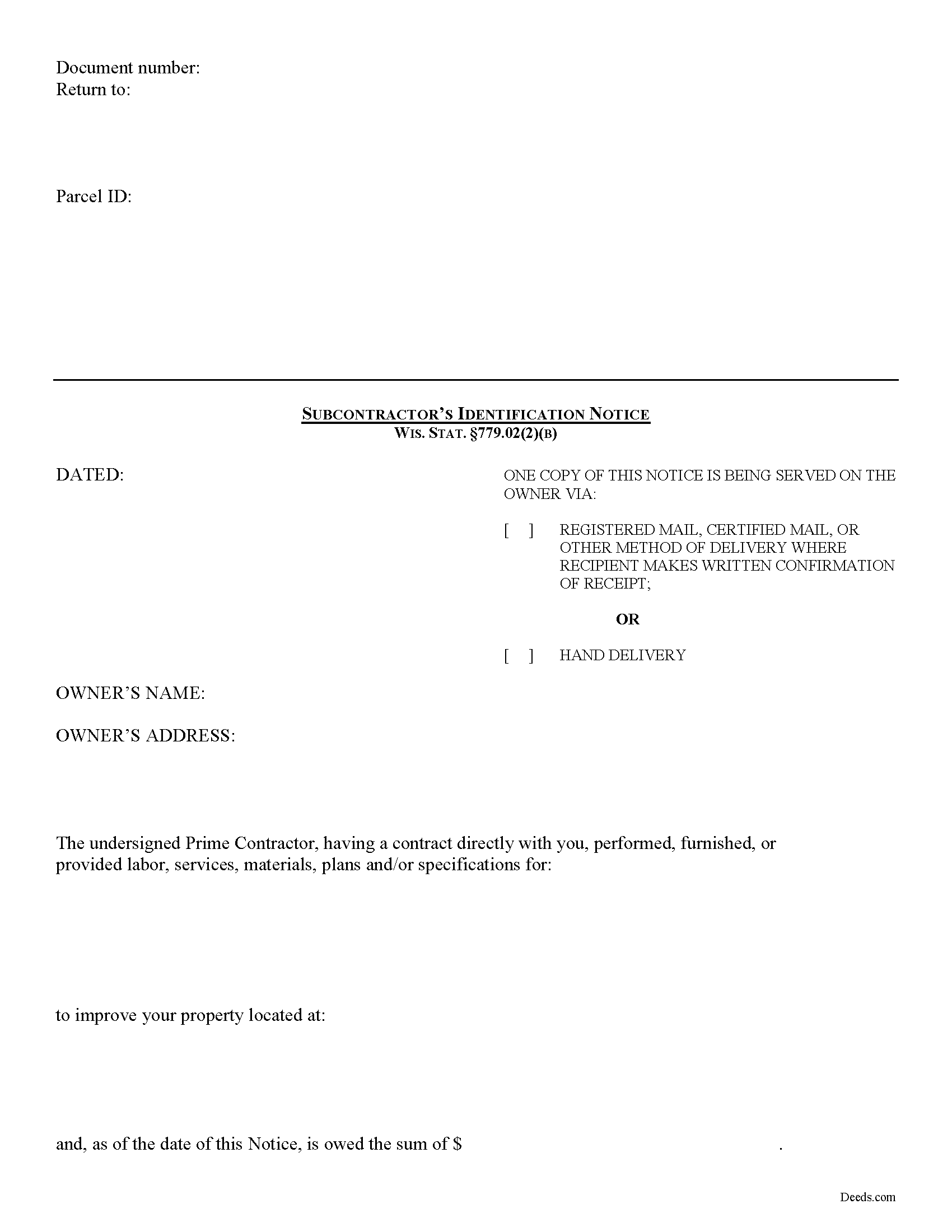 Wisconsin Subcontractor Identification Notice Image