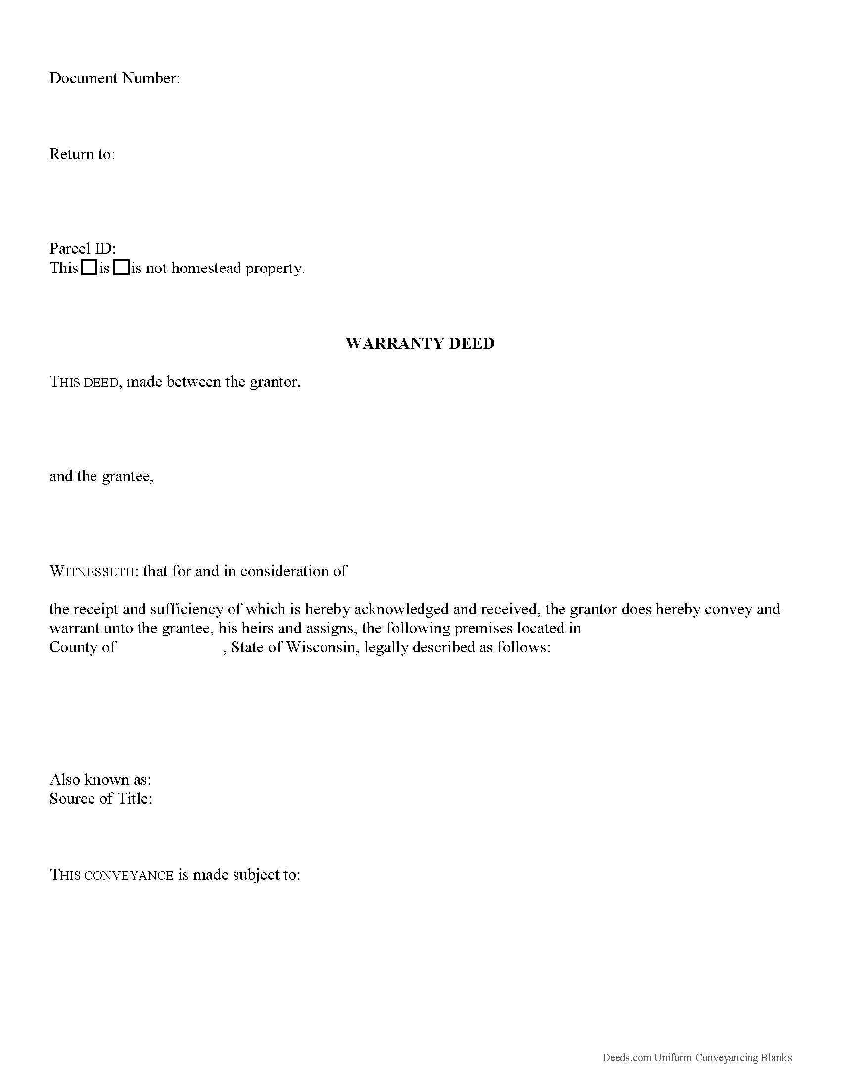 Wisconsin Warranty Deed Image