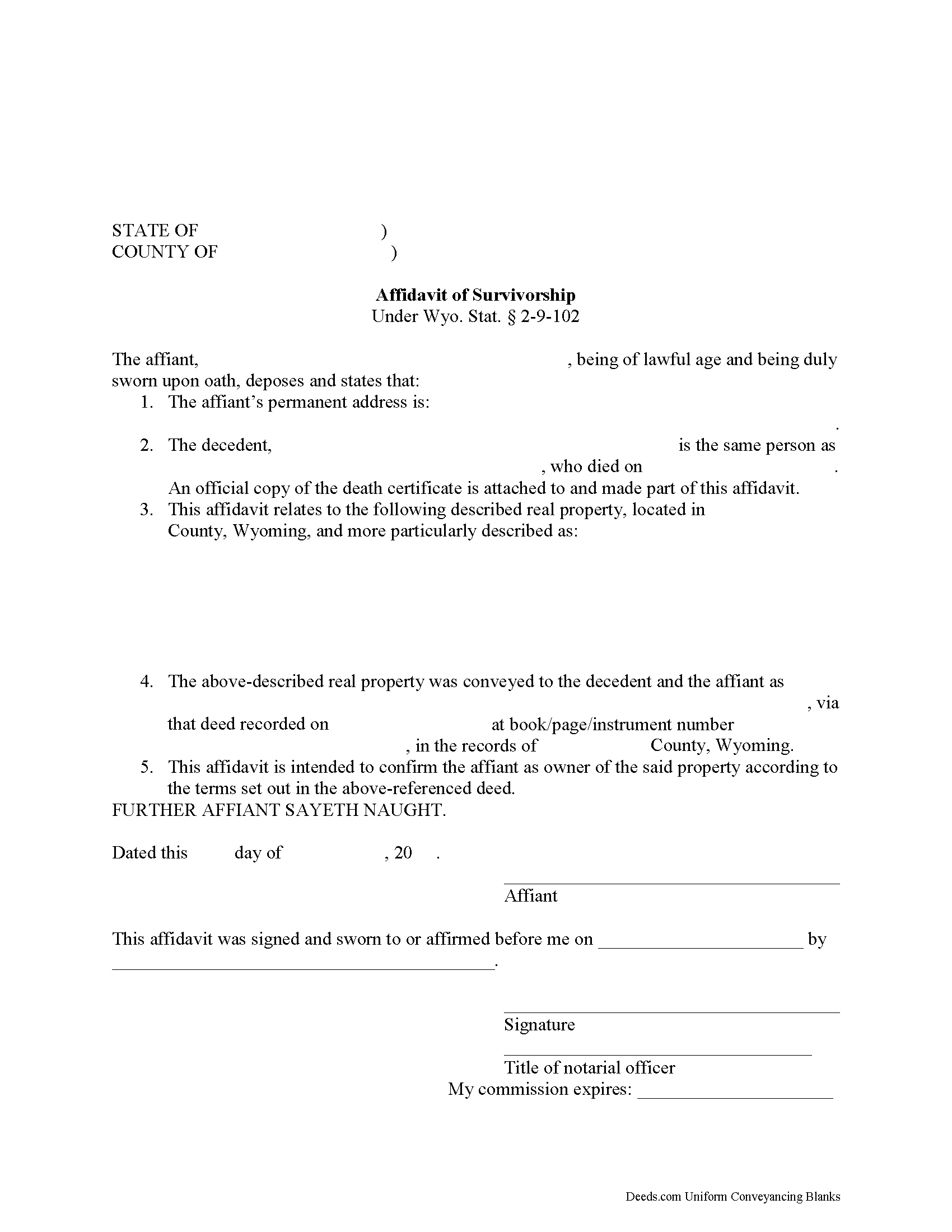 Affidavit of Survivorship Form