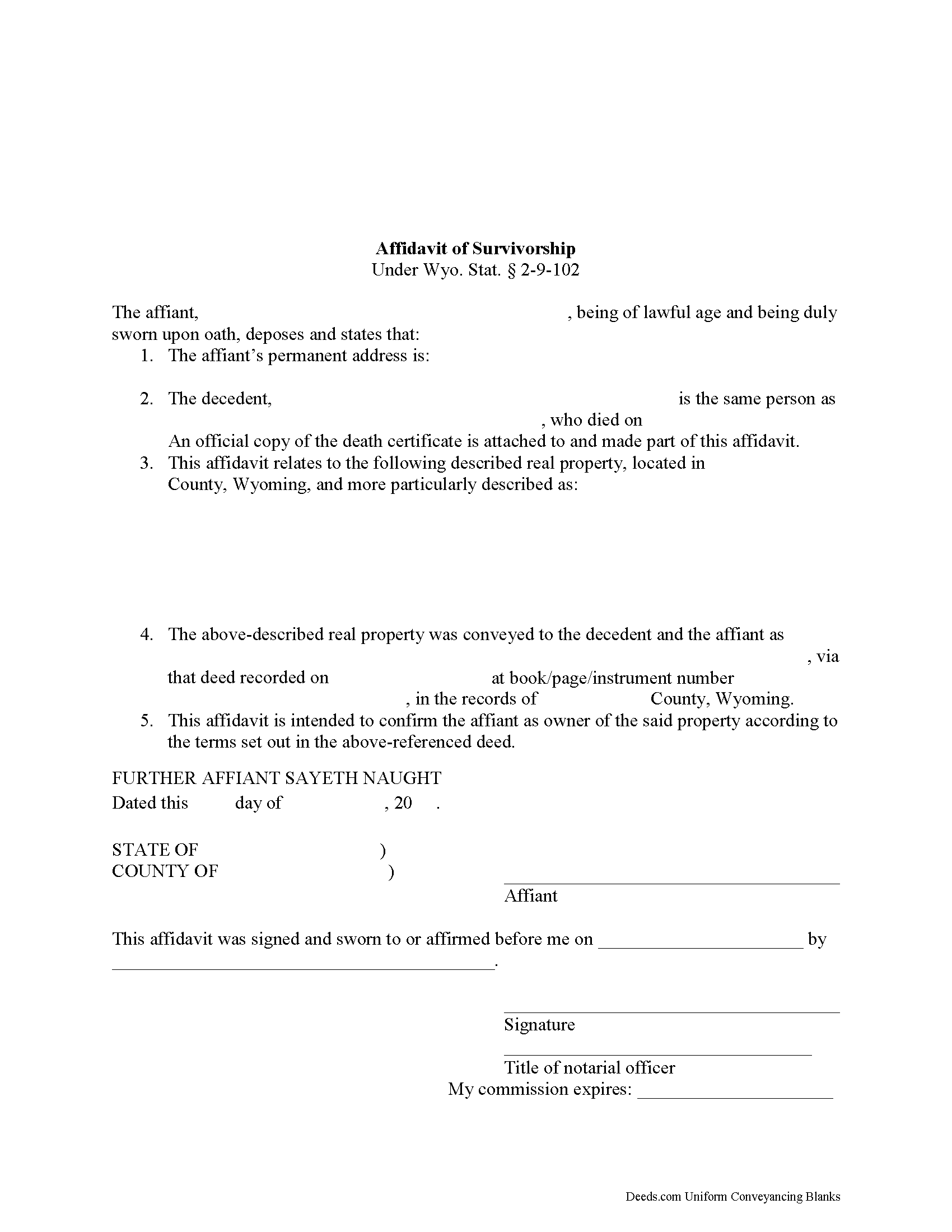 Crook County Affidavit of Survivorship Form