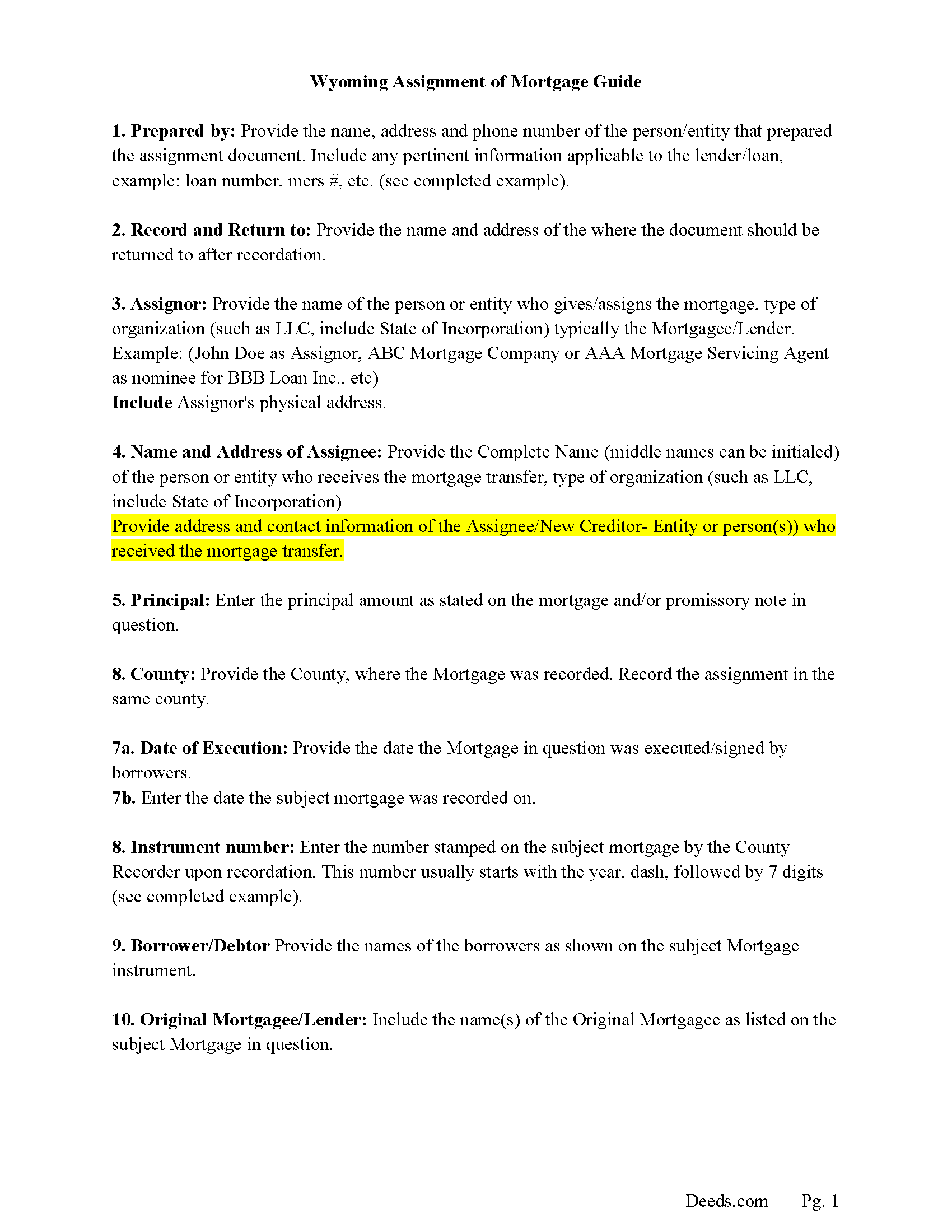 Carbon County Assignment of Mortgage Guidelines