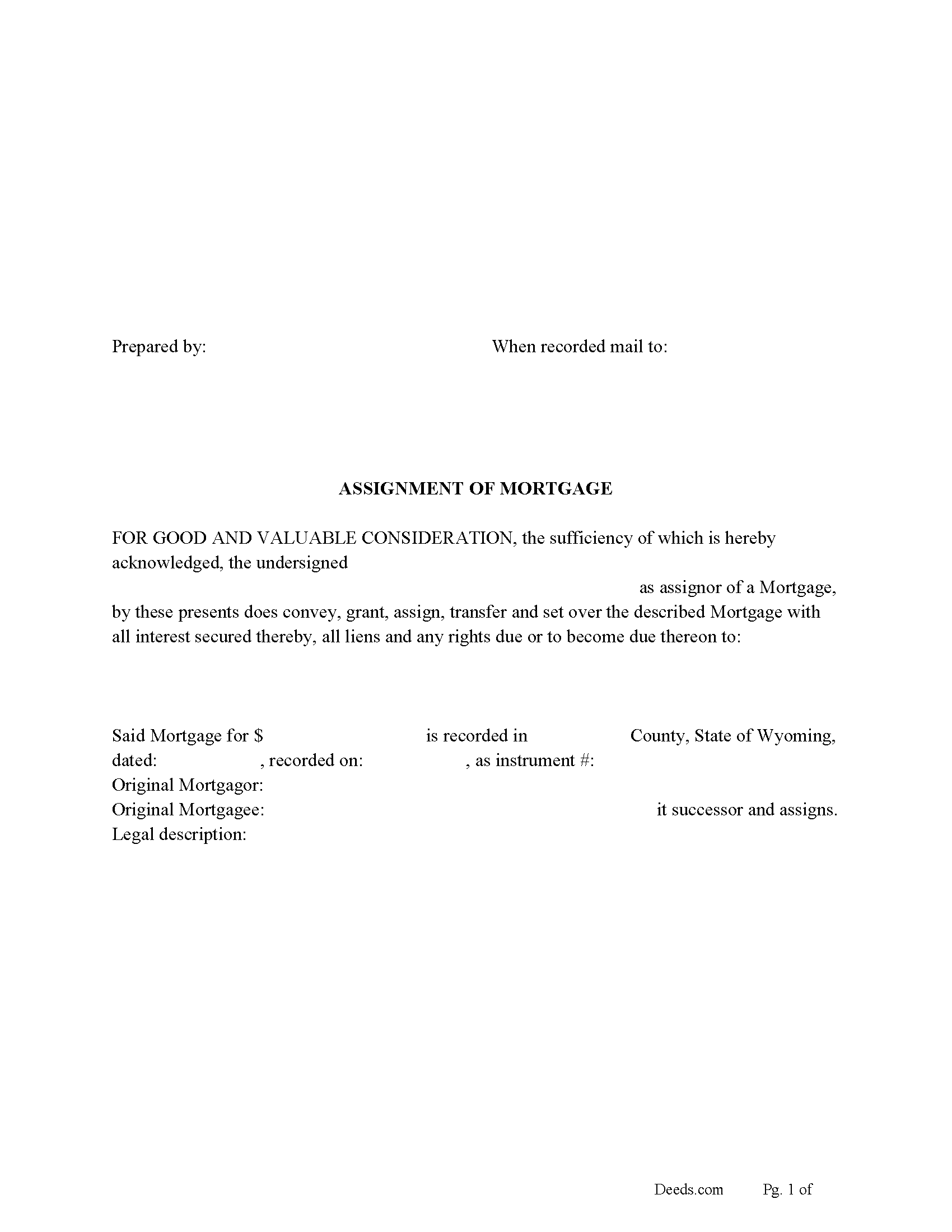 Carbon County Assignment of Mortgage Form