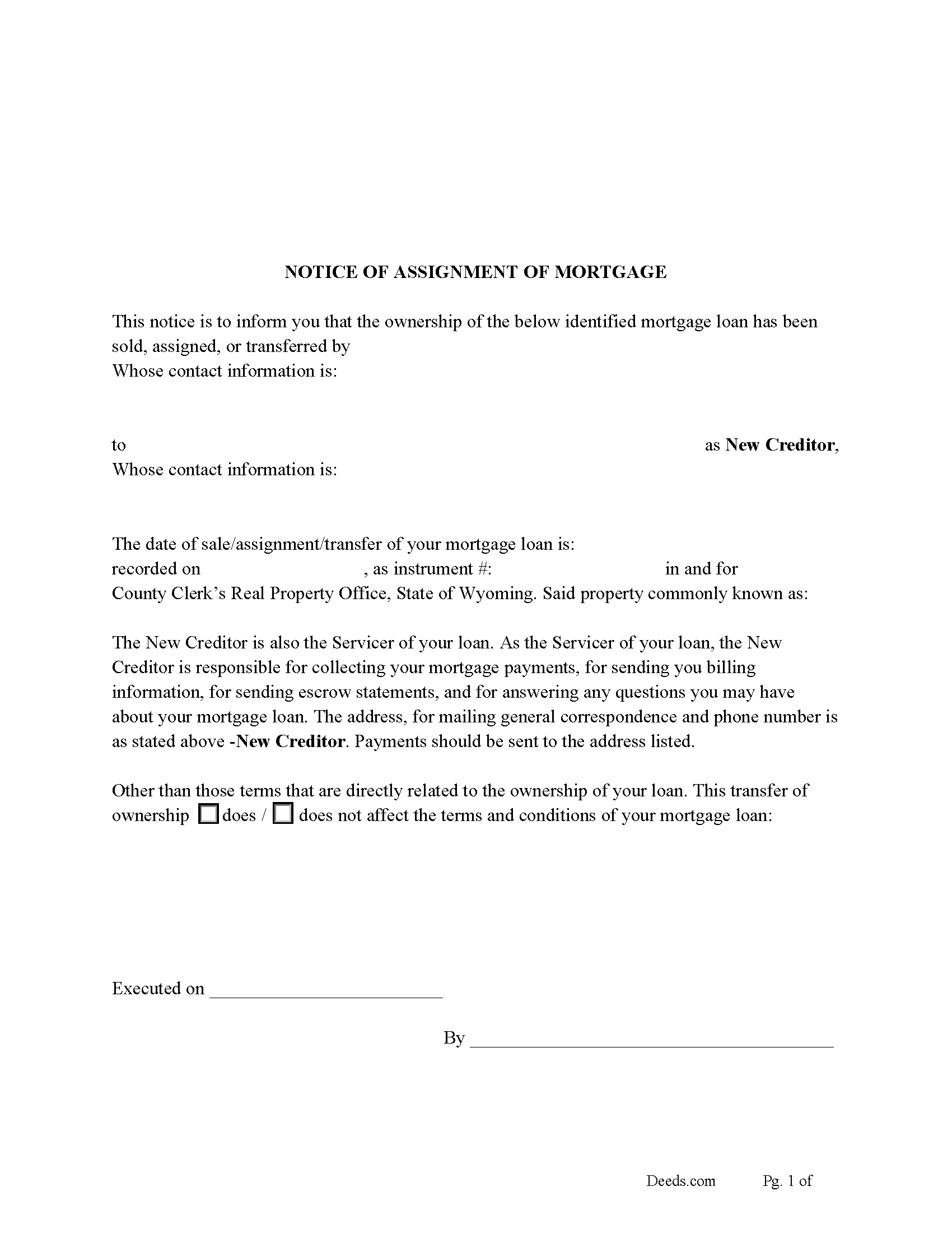 Notice of Assignment of Mortgage Form