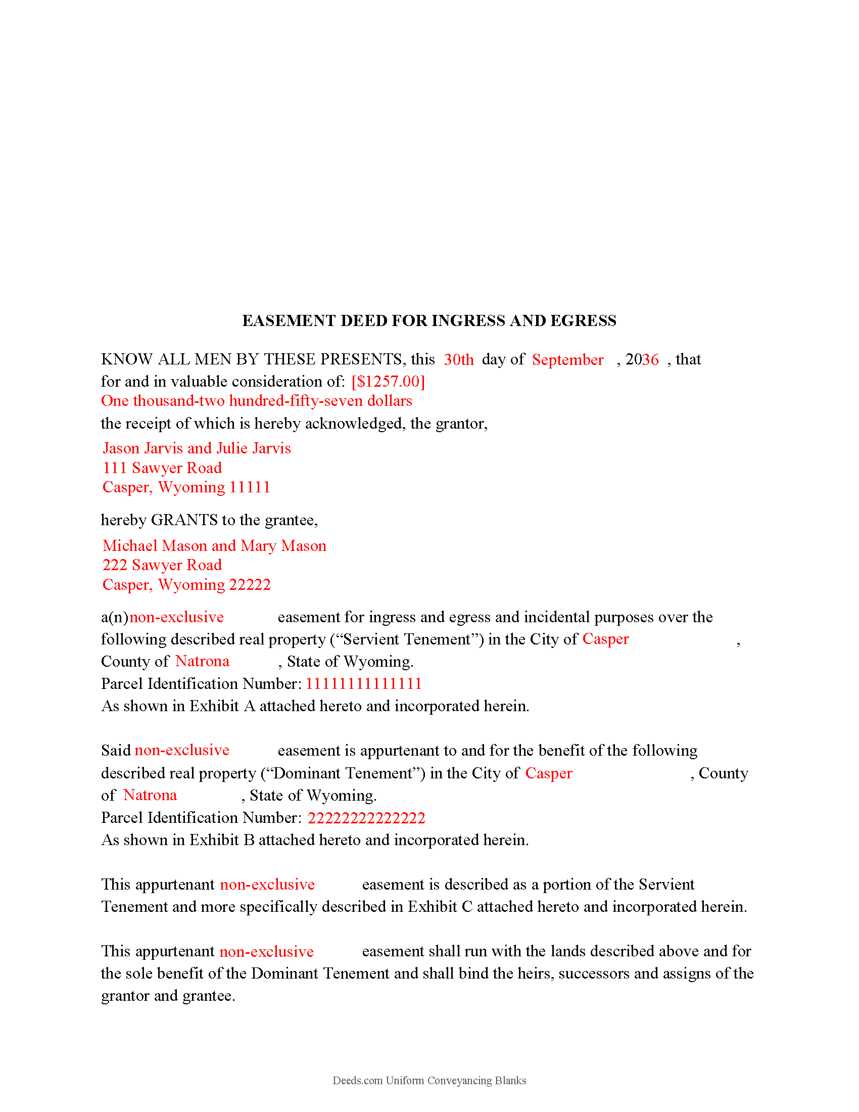 Completed Example of the Easement Deed Document