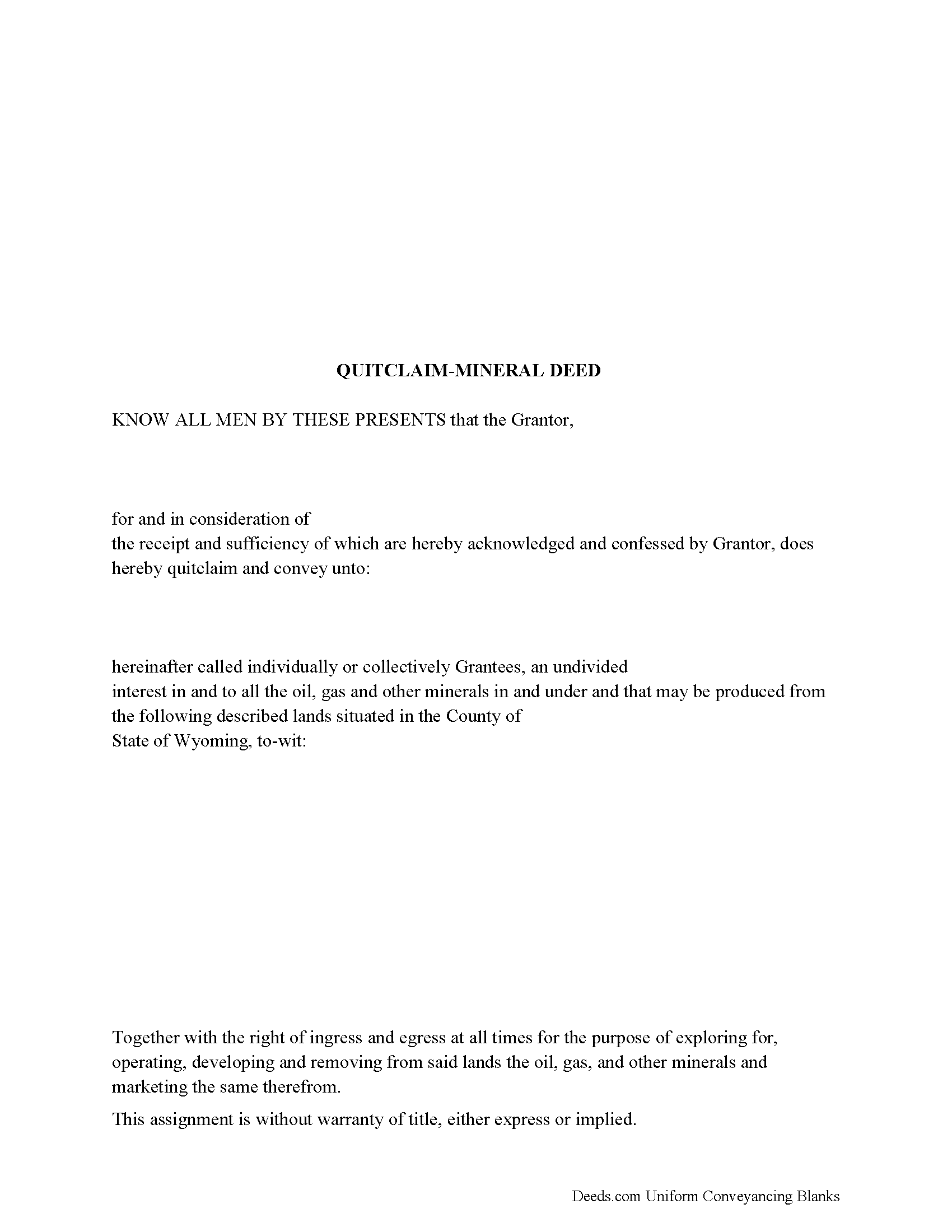 Laramie County Mineral Quitclaim Deed Form